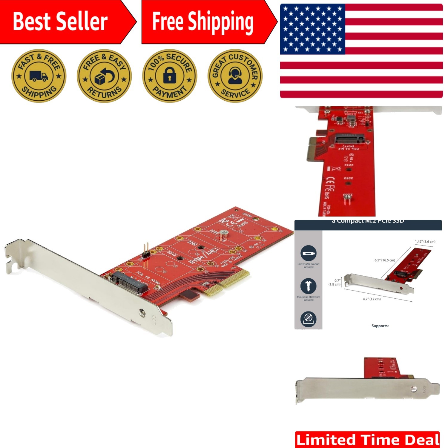 StarTech M.2 PCIe SSD Adapter for Enhanced Speed - x4 PCIe 3.0 Compatible