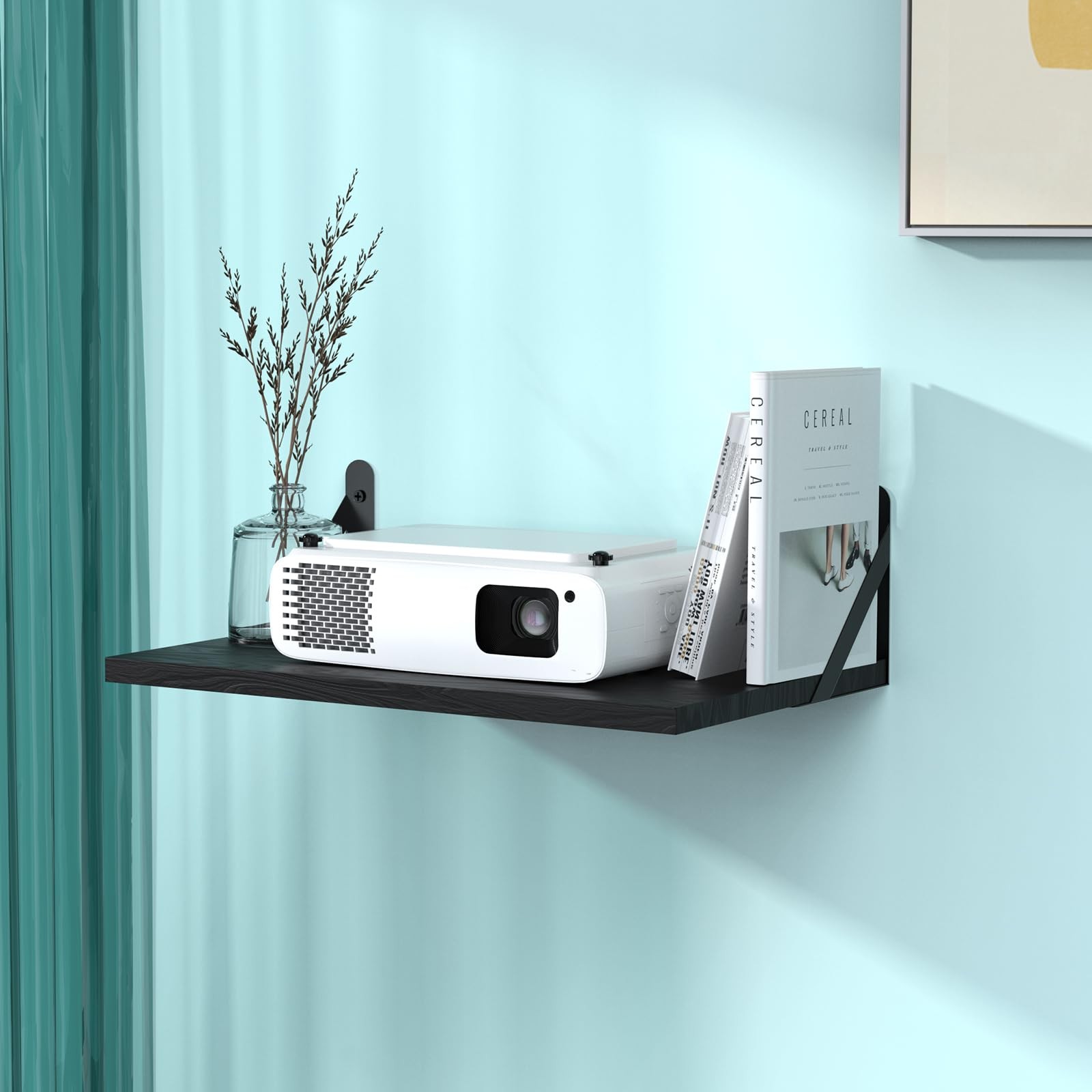 DAWASAPAT Projector Shelf,Projector Wall Mount Floating 1-Shelf, Black