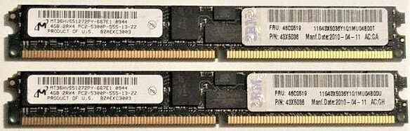 Qty 2 -  IBM 43X5036 4GB DDR2 PC-5300P Memory SDRAM (46C0513, 8239, 46C0519)    
