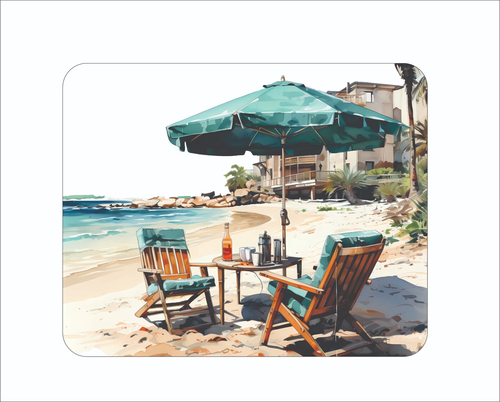 Hawaii Big Sandy Beach Getaway Mouse Pad Watercolor Painting Art 7 3/4 x 9"
