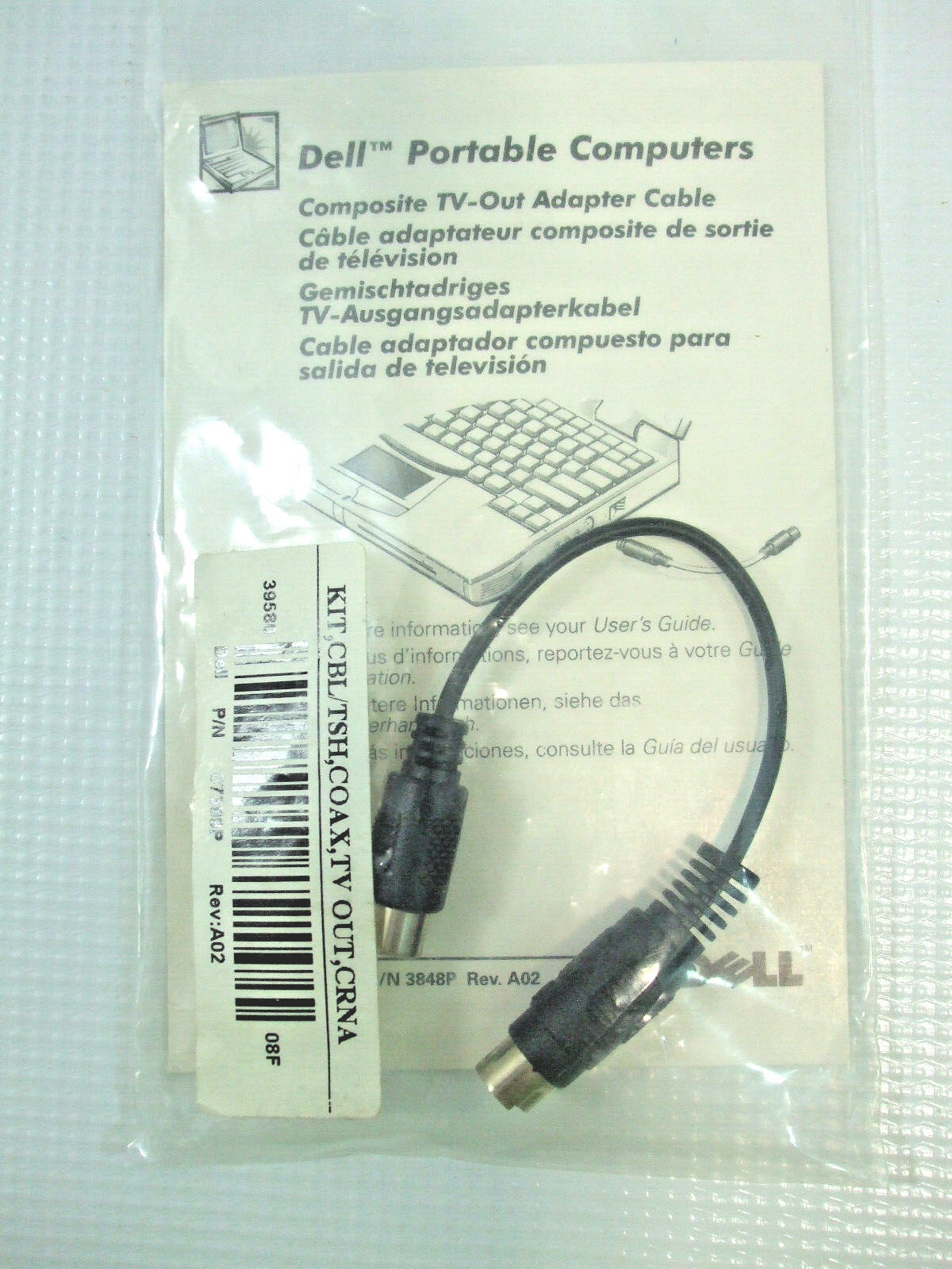 Dell Portable Computers Composite TV-Out Adapter Cable P/N 3848P Rev. A02