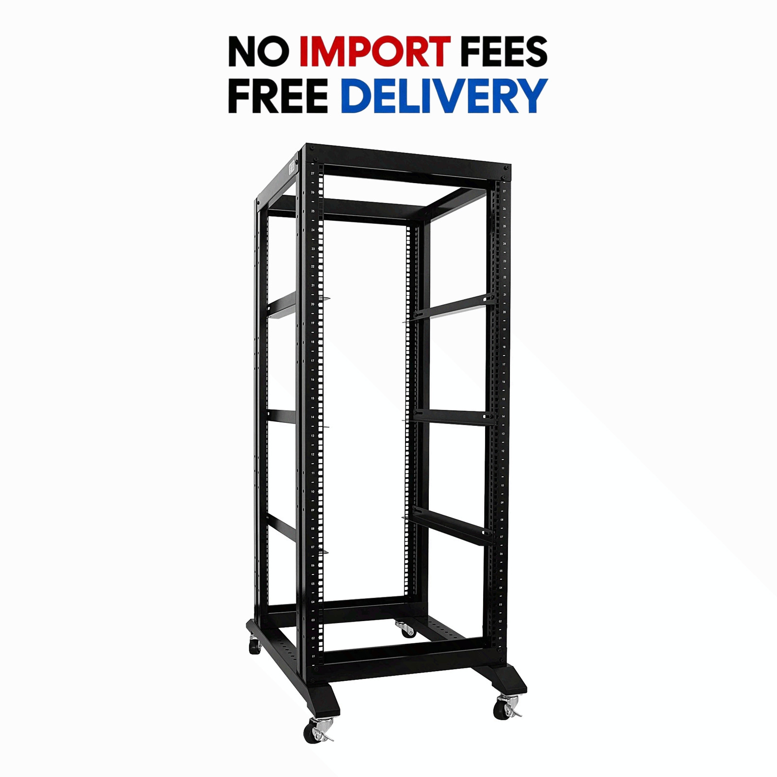 27U 4 Post Open Frame Server Rack 19in Network Cabinet 800mm Deep w L Rails