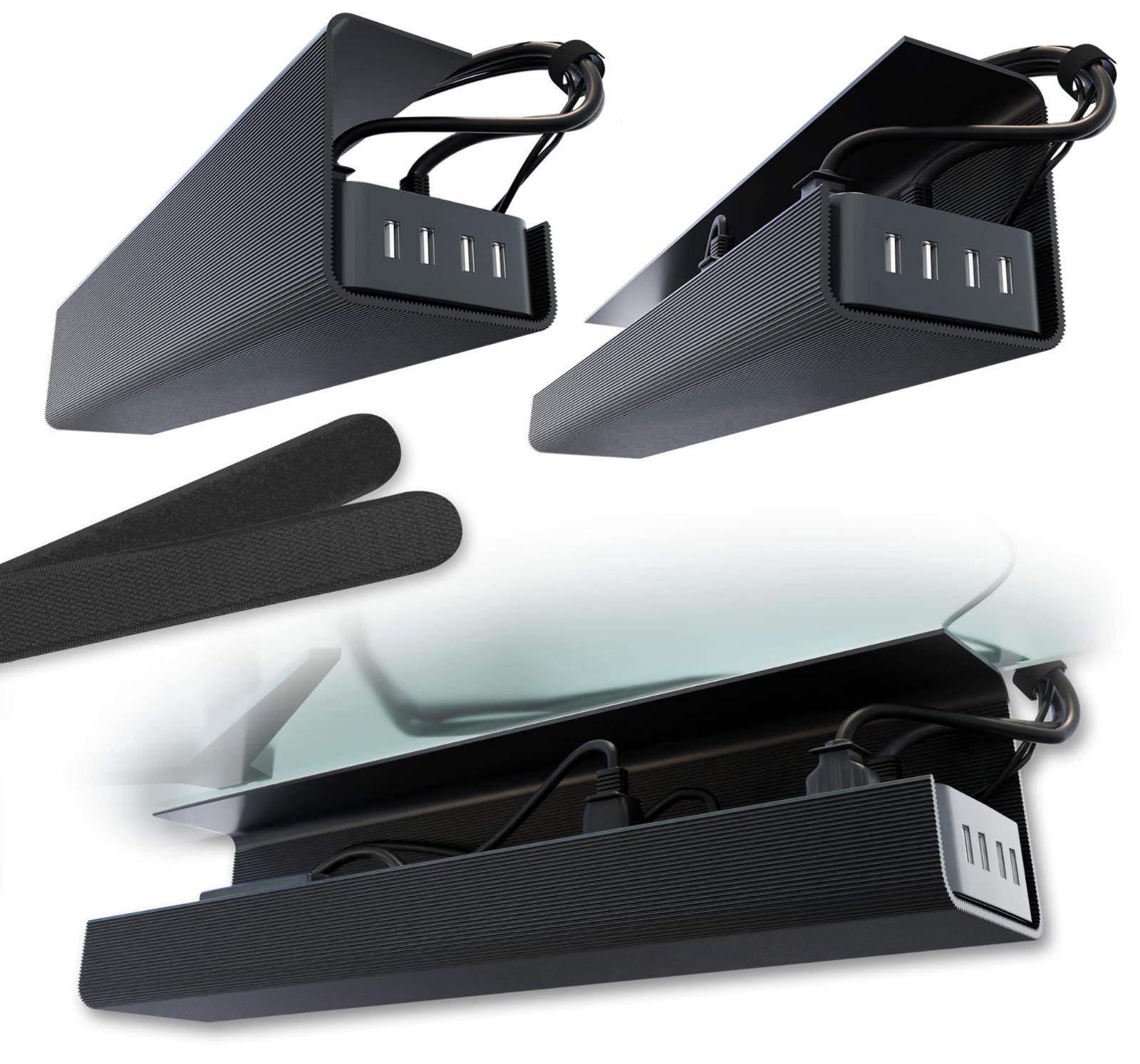 Under Desk Cable Management Tray, No-Screw, 17-Inch, 2-Pack, Black Organizer