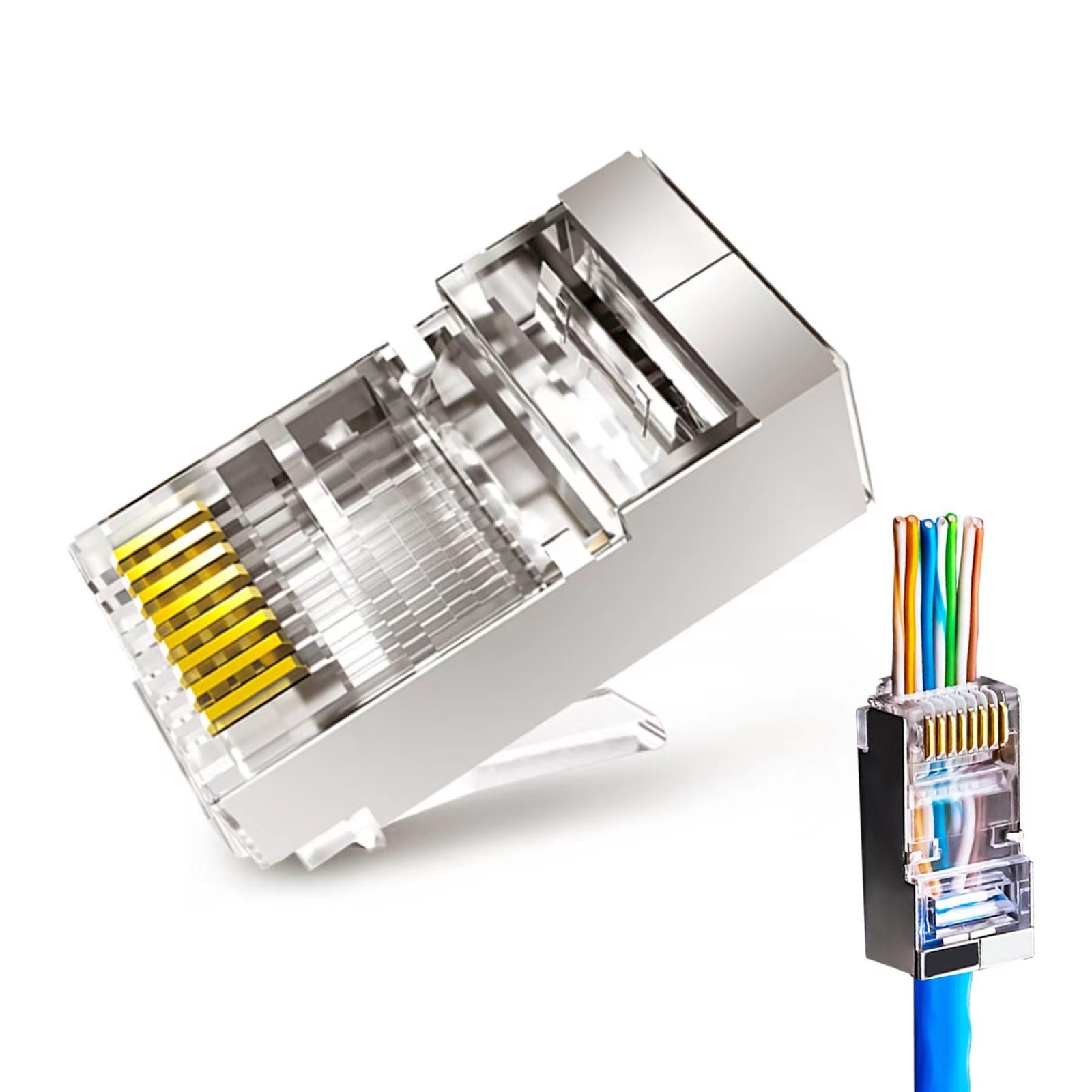 20-Pack Cat6a Shielded RJ45 Pass Through Connector for FTP/STP Ethernet Cable
