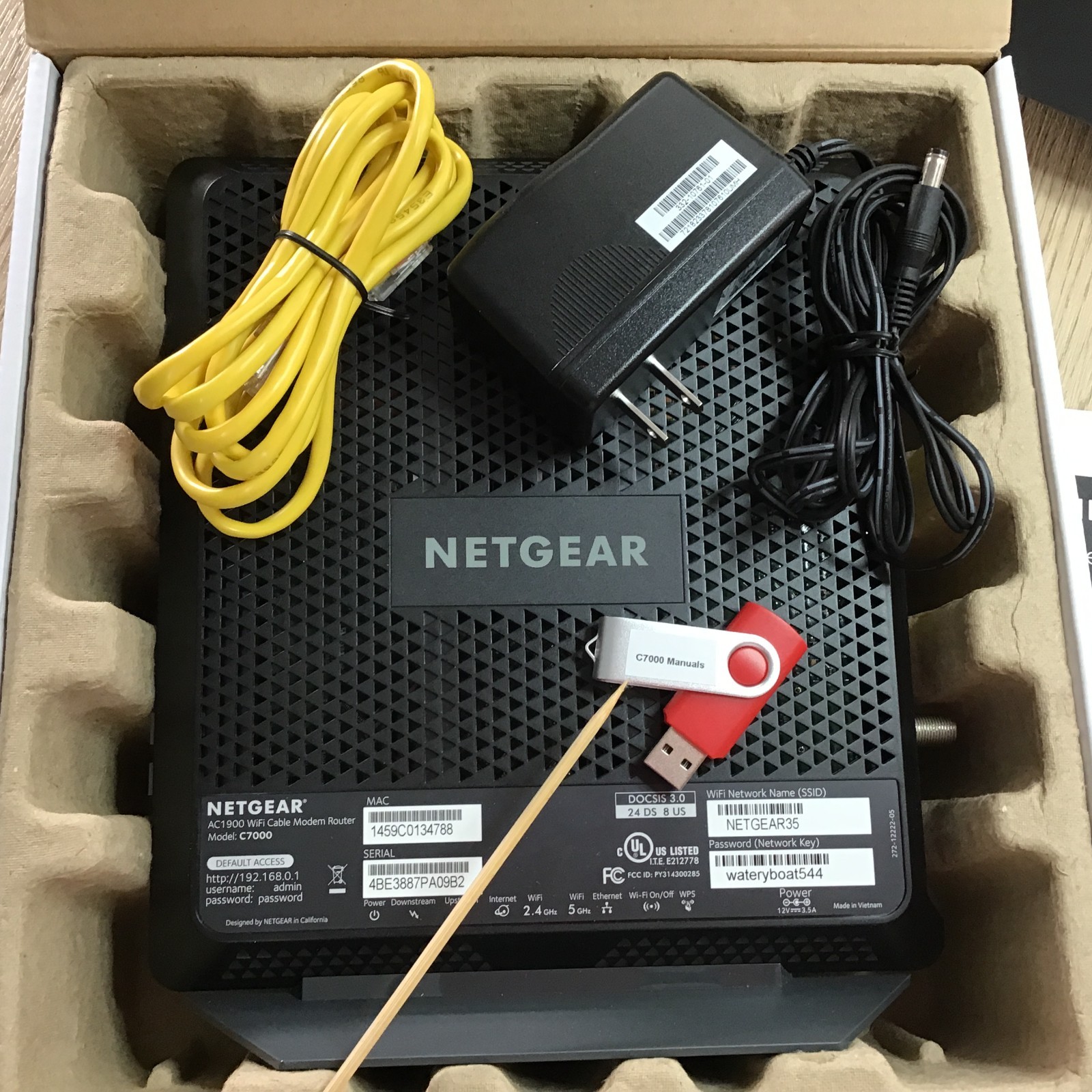 NETGEAR Nighthawk Wireless Router Wi-Fi Modem AC1900 DOCSIS 3.0 C7000-100NAS