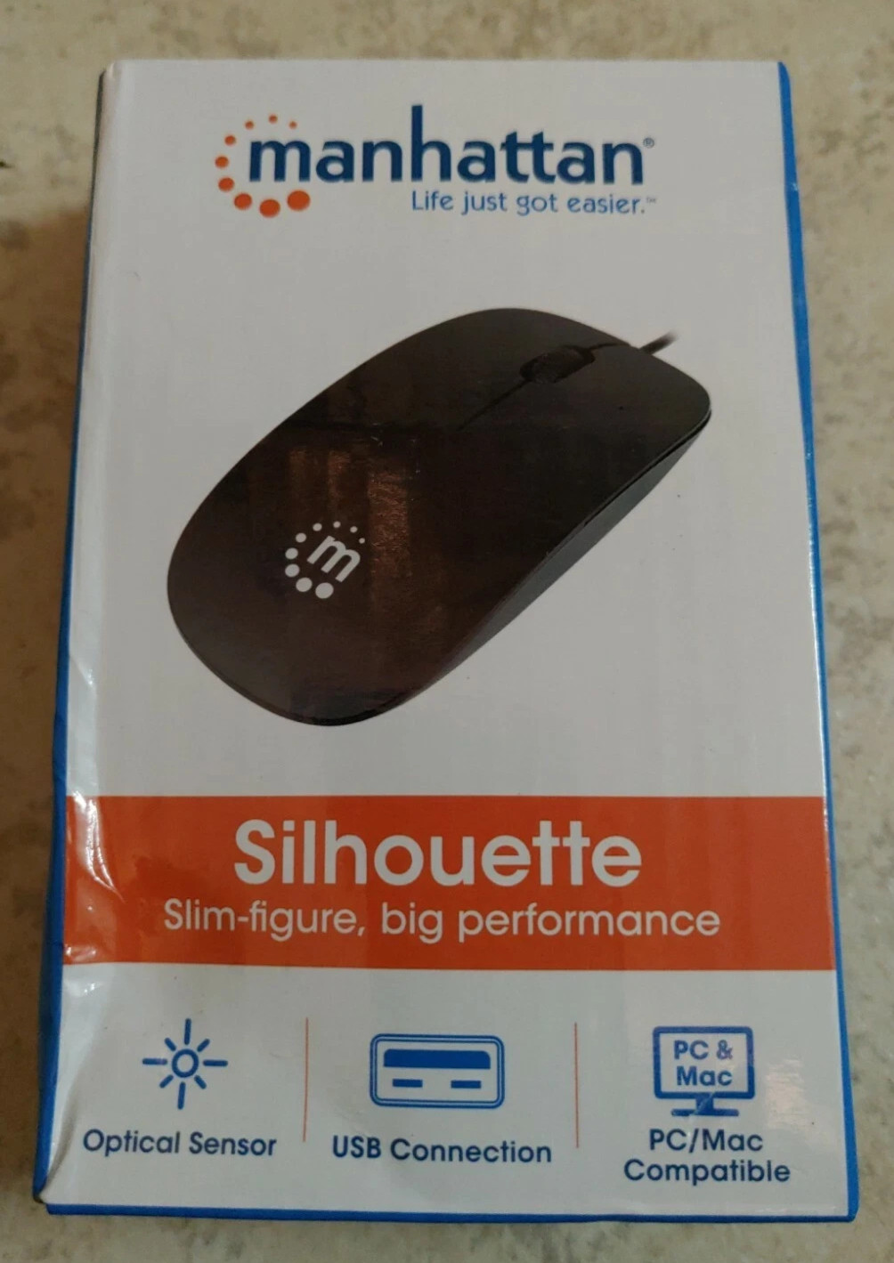 Manhattan Silhouette Optical USB Mouse Black New 177658 PC MAC Compatible