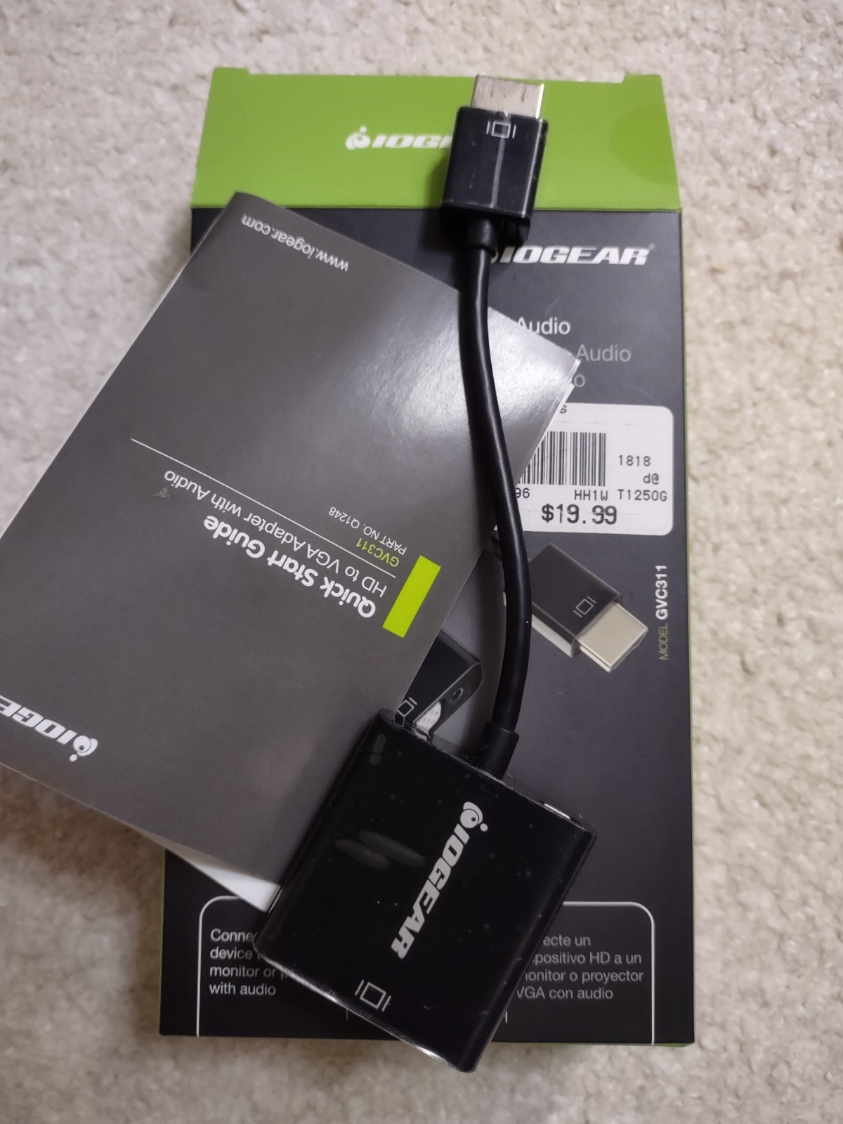 IOGEAR HD To VGA Adapter With Audio In Black