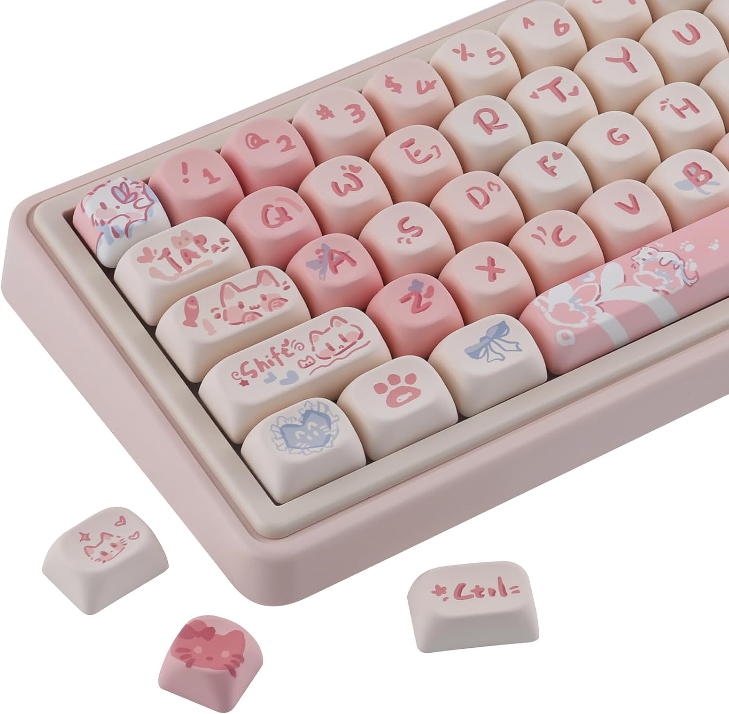 Sunzit PBT Keycaps,125 Keys Rouge Kitten Custom MOA Profile Keycaps