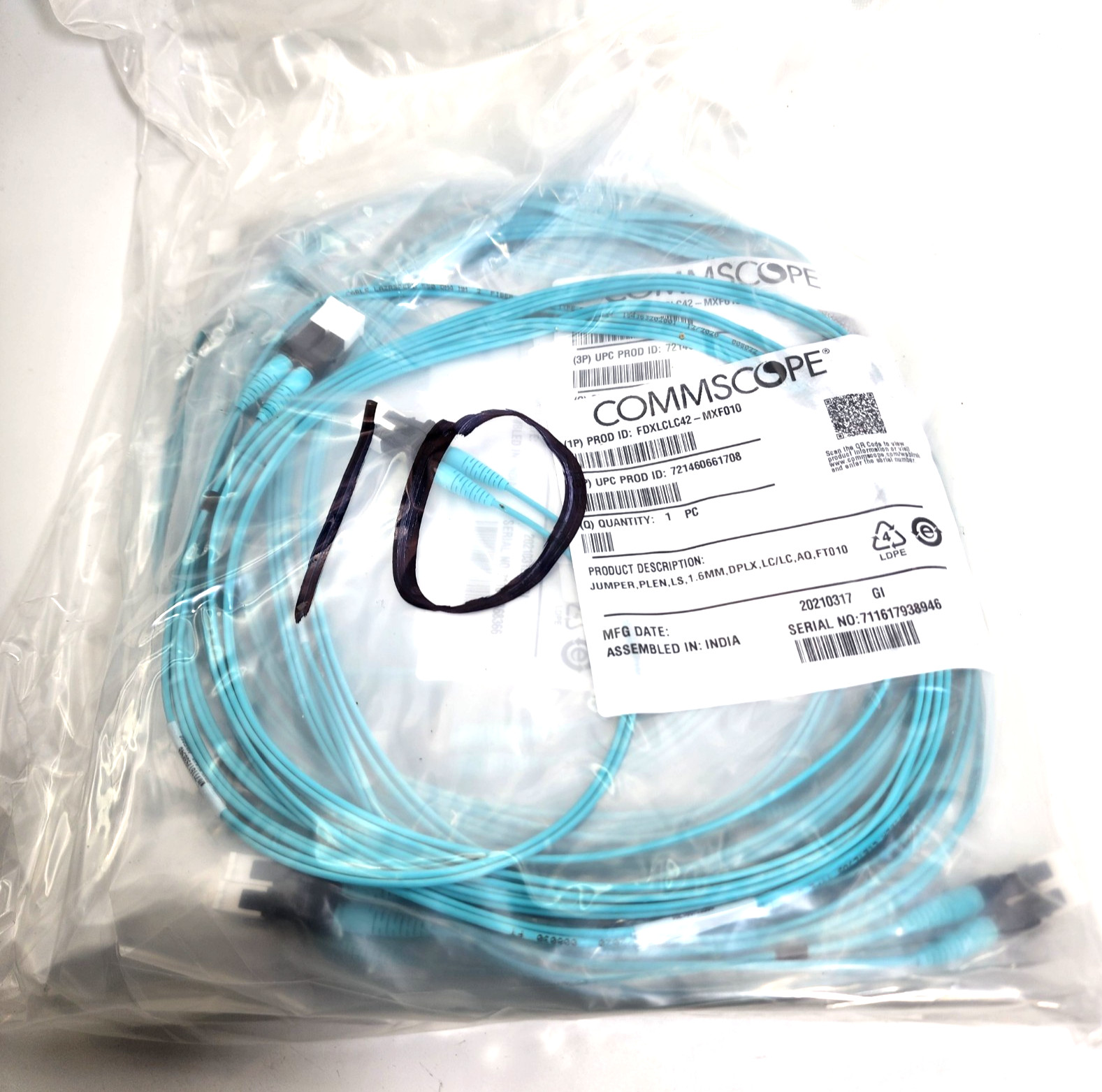 10ct - CommScope FDXLCSC42-MXF010 1.6mm OM4 LC/UPC to SC/UPC 10-foot Fiber Patch