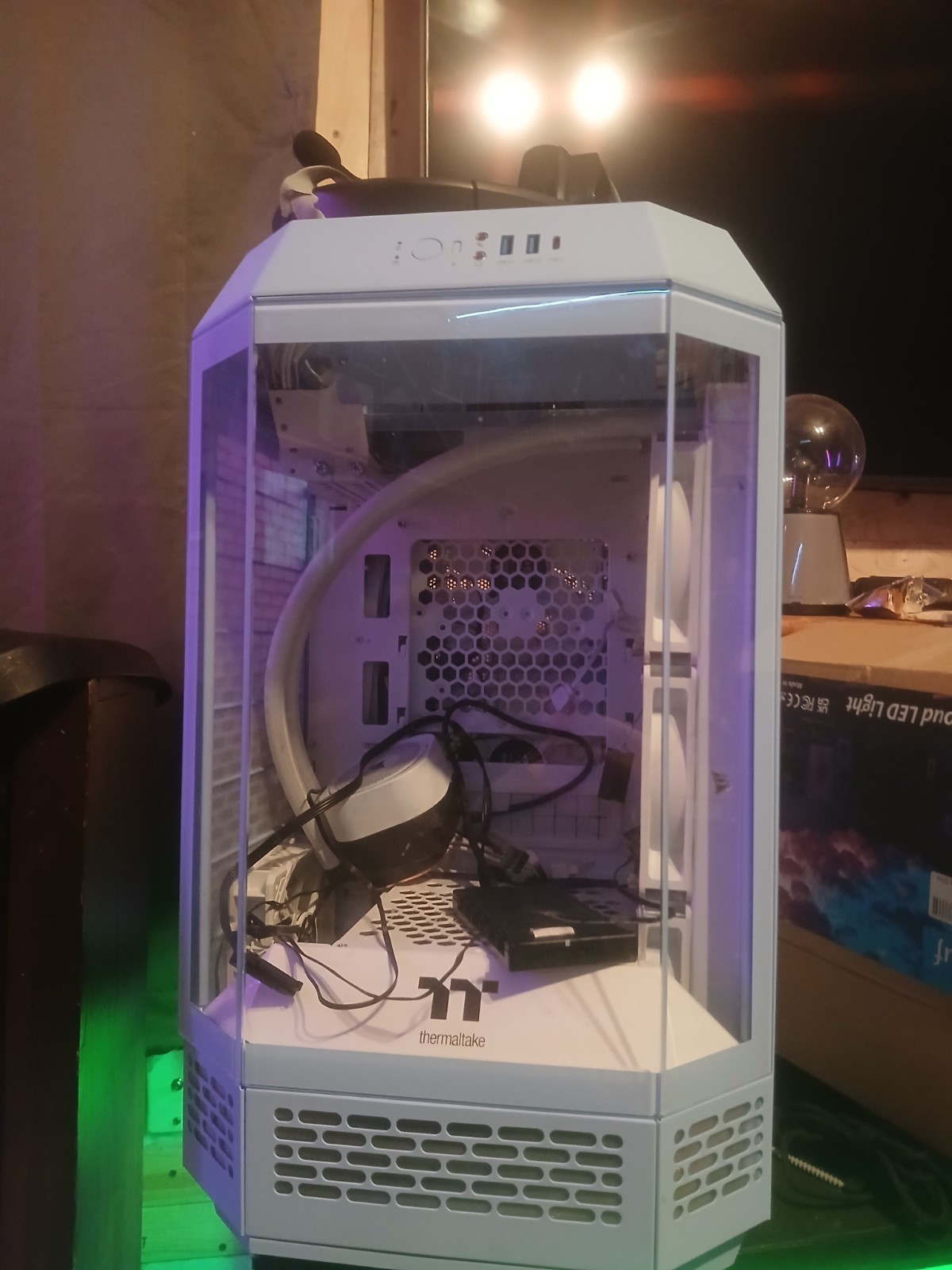 Thermaltake light blueTempered Glass Steel Computer Case with USB Audio Ports