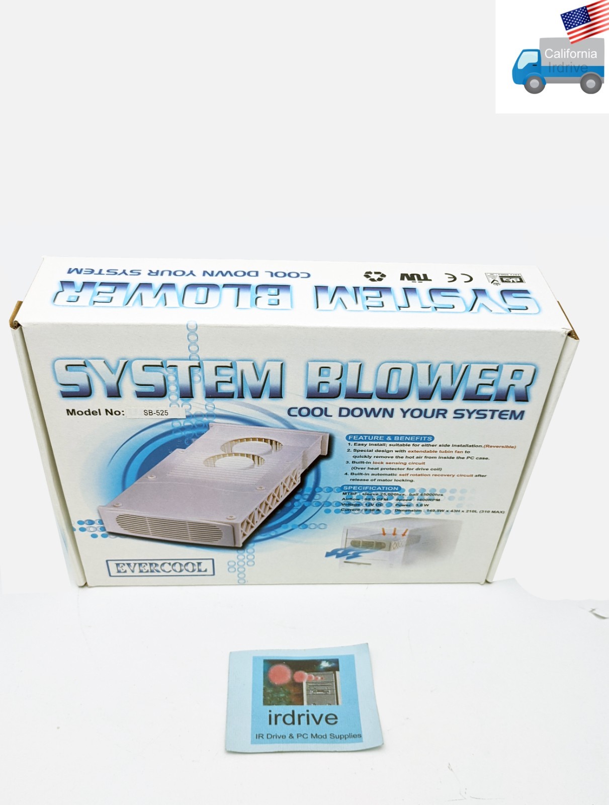 NEW Evercool SB-525 PC 5.25" Drive Bay Mounted System Cooling Blower w/ Fan