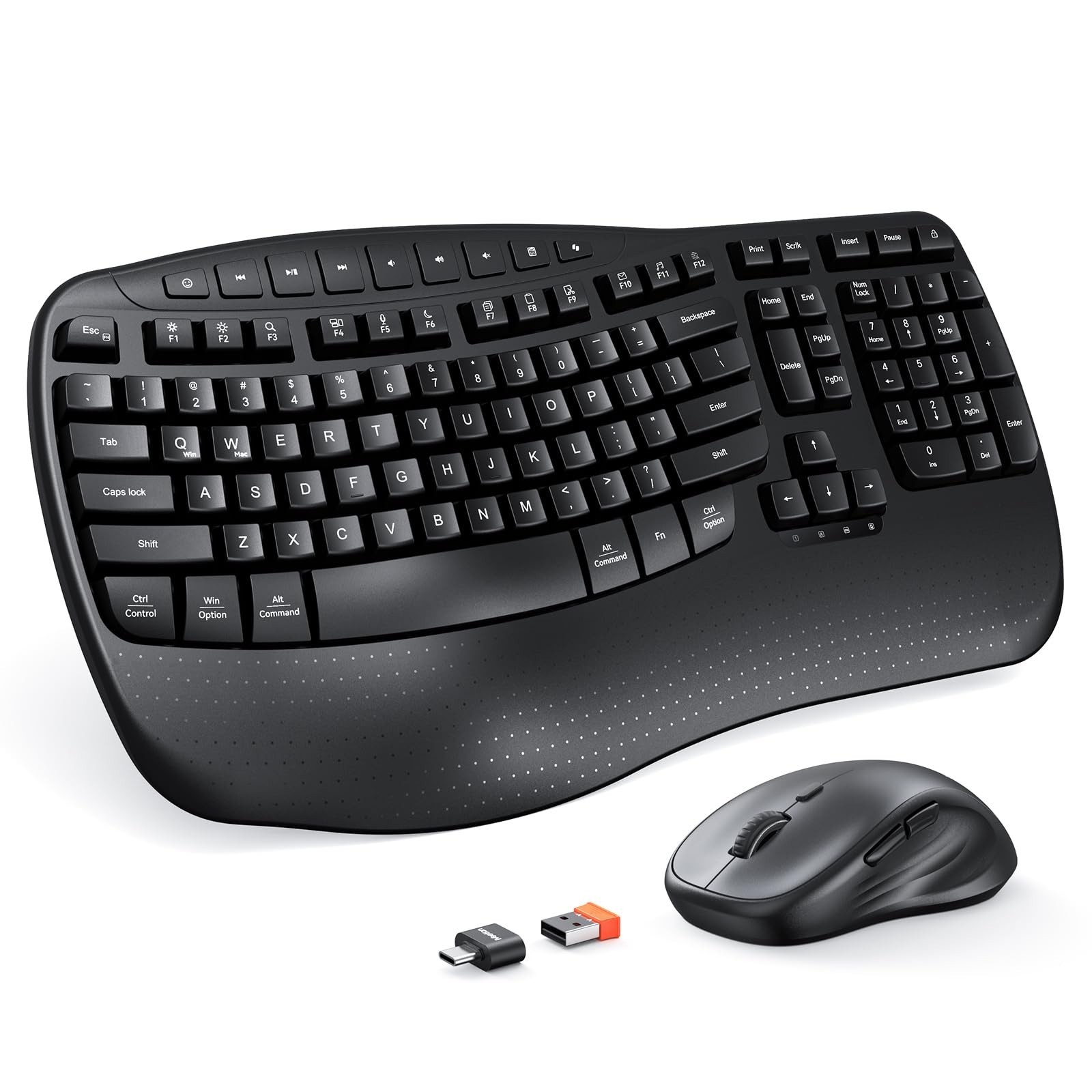 MEETION Ergonomic Keyboard and Mouse Wireless Combo, Wave Keys Natural Typing...