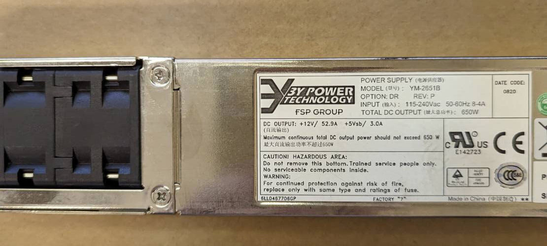 3Y Power Technology FSP Group YM-2651B Redundant Power Supply Module 650W