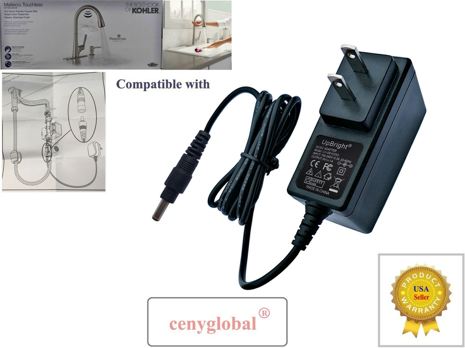 AC Adapter For Kohler Malleco Touchless Pull-Down Kitchen Faucet Battery Charger
