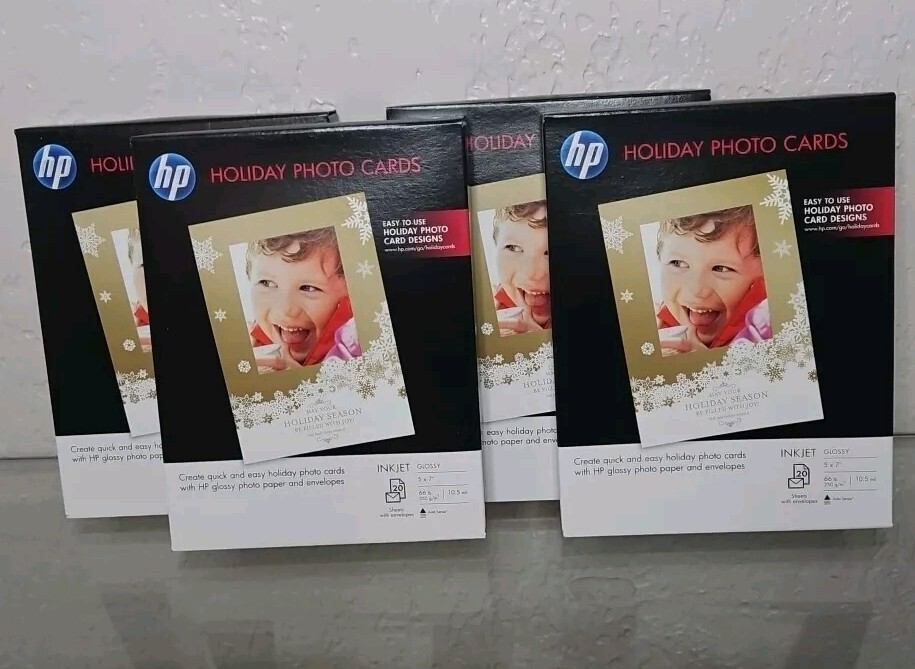 HP Christmas Holiday Glossy Photo Sheets W/ Envelopes 5" x 7'' Inkjet Printer 20