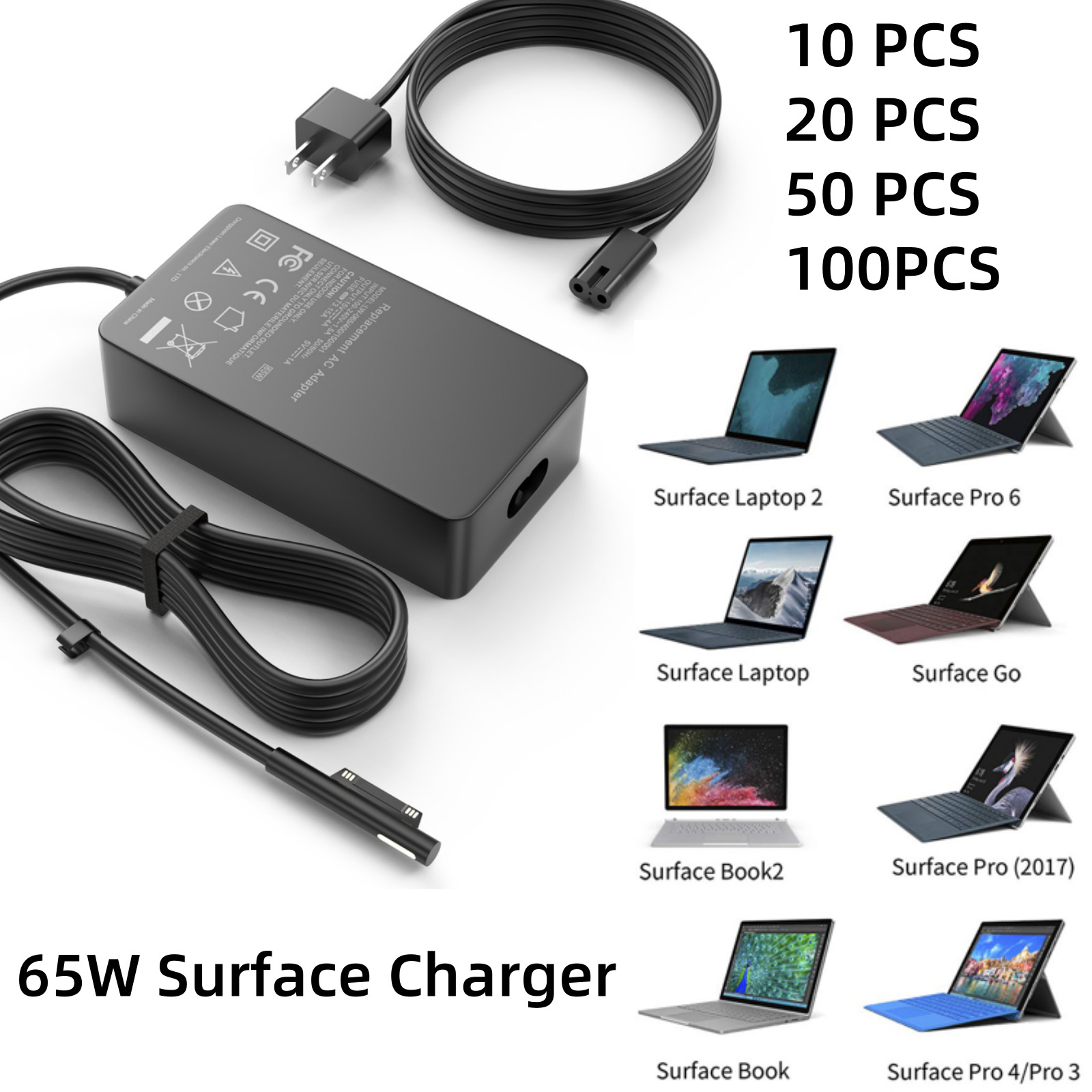 LOT 10/100PCS 65W Charger Model 1706 For Microsoft Surface Book Pro 3 4 5 6 7 Go