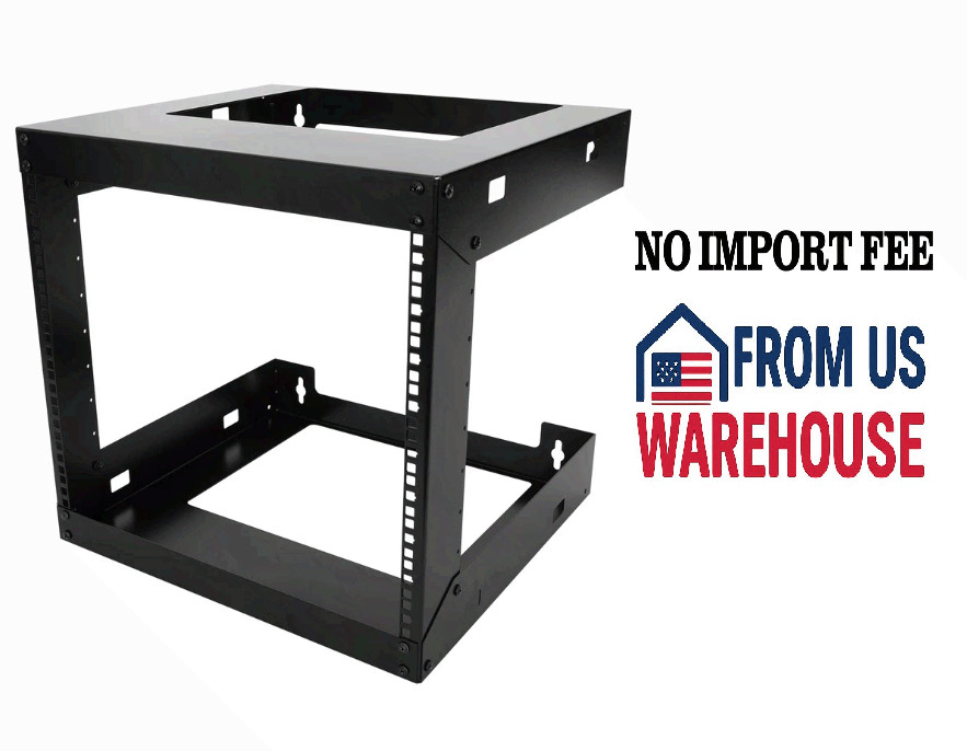 9U Wall Mount Open Frame 19'' Server Equipment Rack Threaded 15 inch depth Black