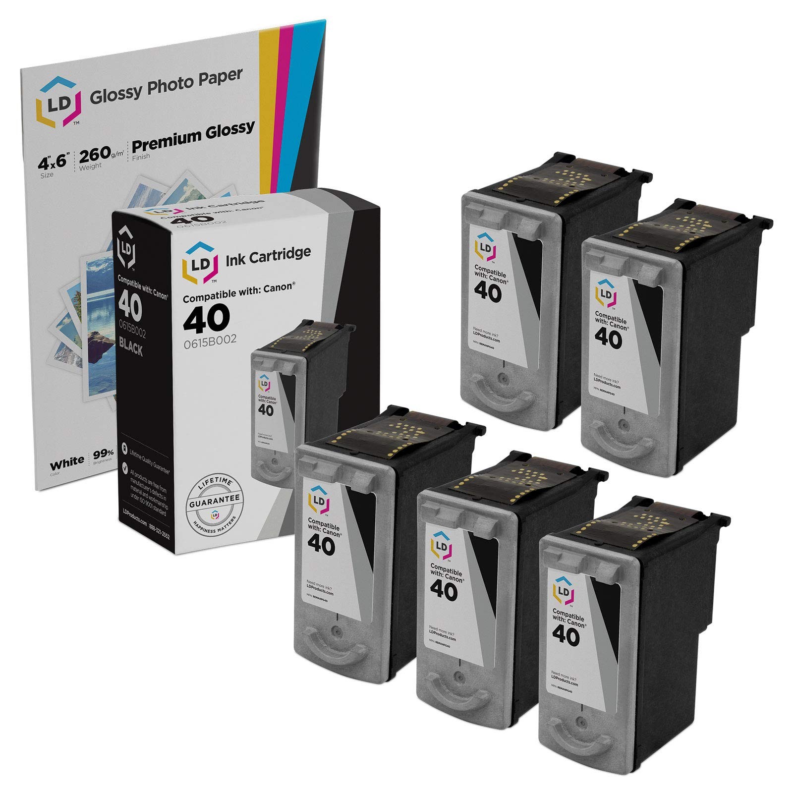 LD Replacement Canon PG40 Set of 5 Black Inkjet Cartridges