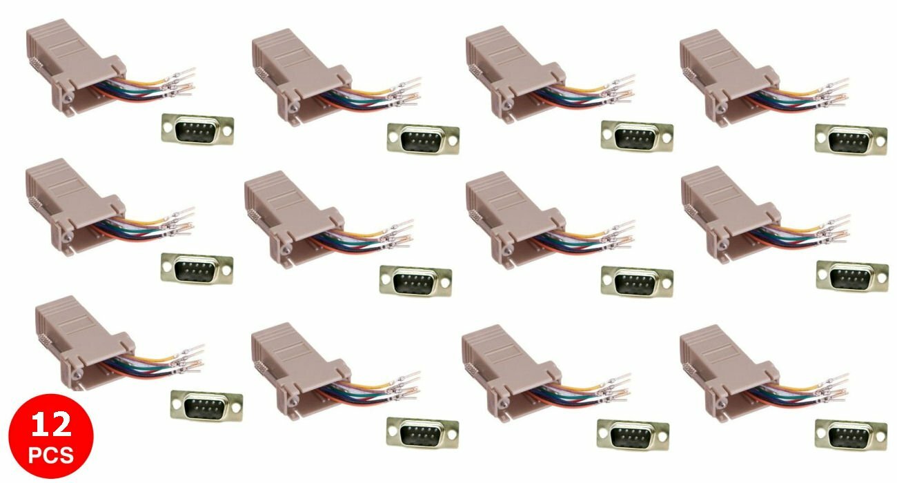 12x Pack  DB9 Male to RJ45 Modular Extender Converter 8P8C Adapter Connector Lot