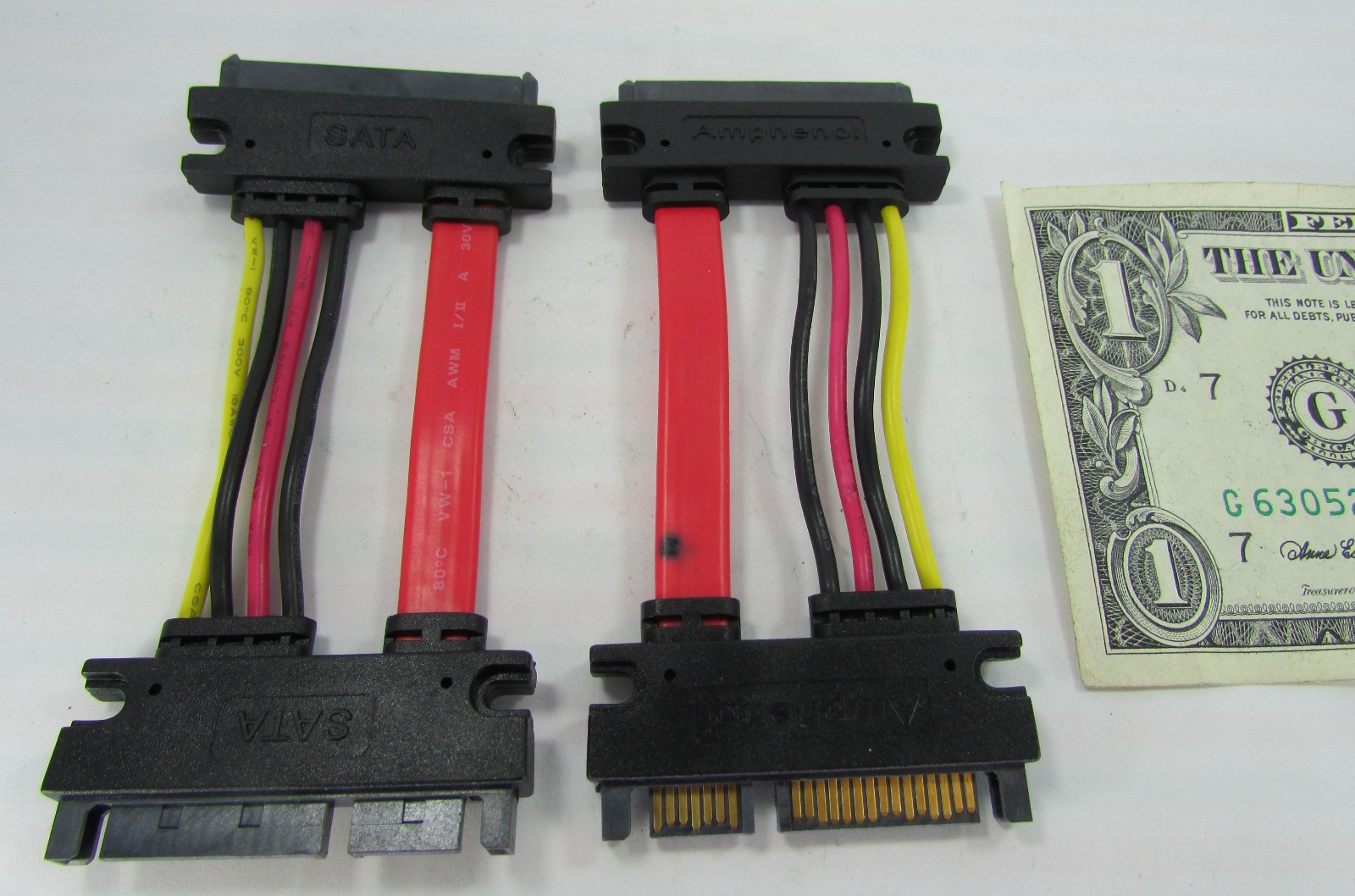 Lot 2 Amphenol 15+7 Pin SATA Extension Cables Male to Female Data, Power HDD SSD