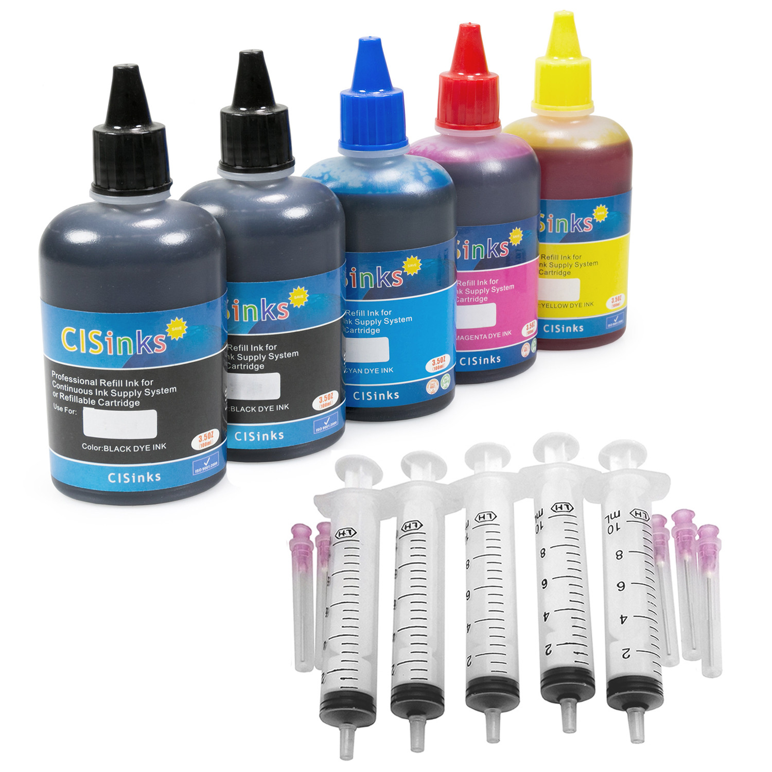 5-Pack Non-OEM Refill Ink Bottles, Syringes, Extra Black, Compatible for Canon 