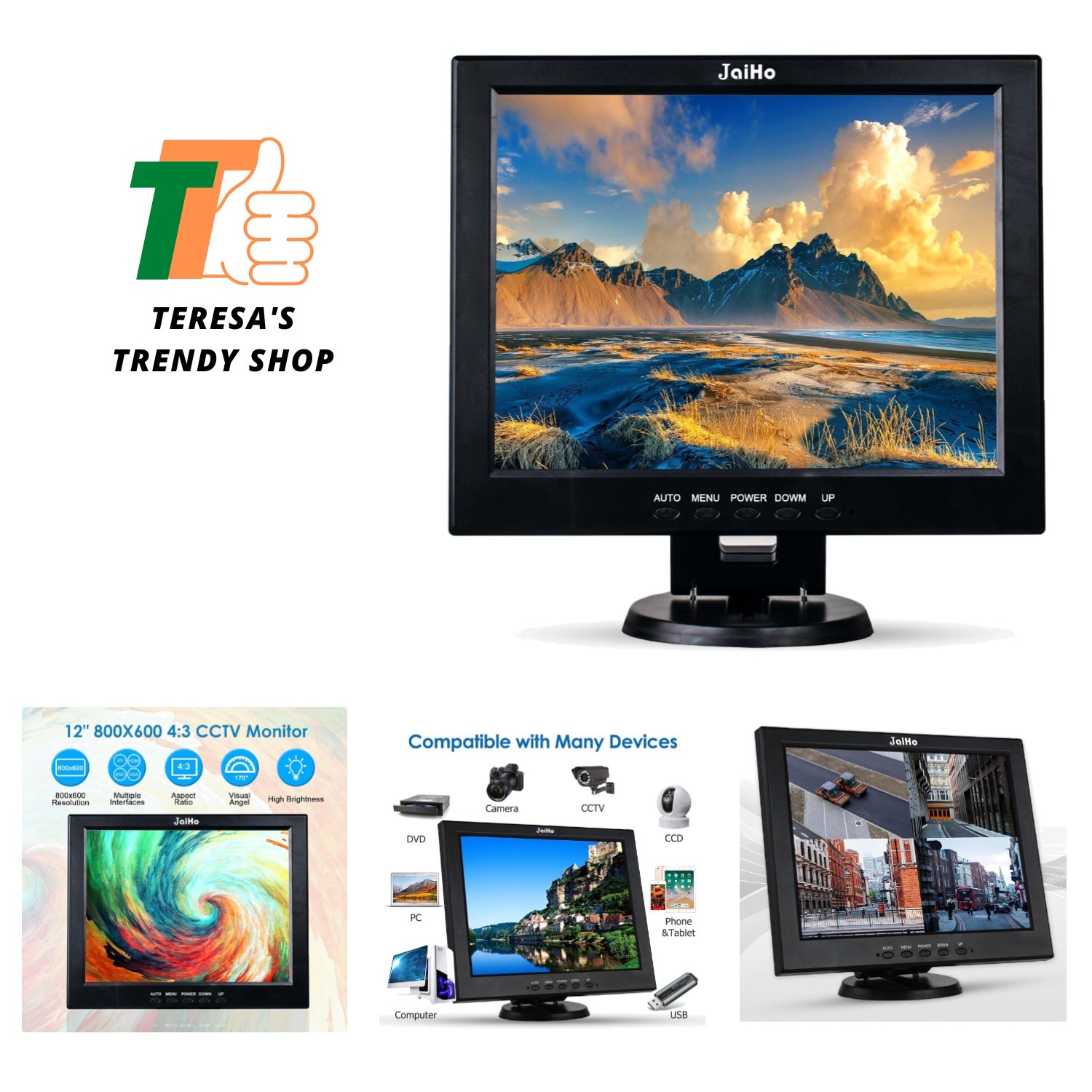12 Inch LCD Security CCTV Monitor, 800x600 4:3 Resolution Color TFT LCD Displ...