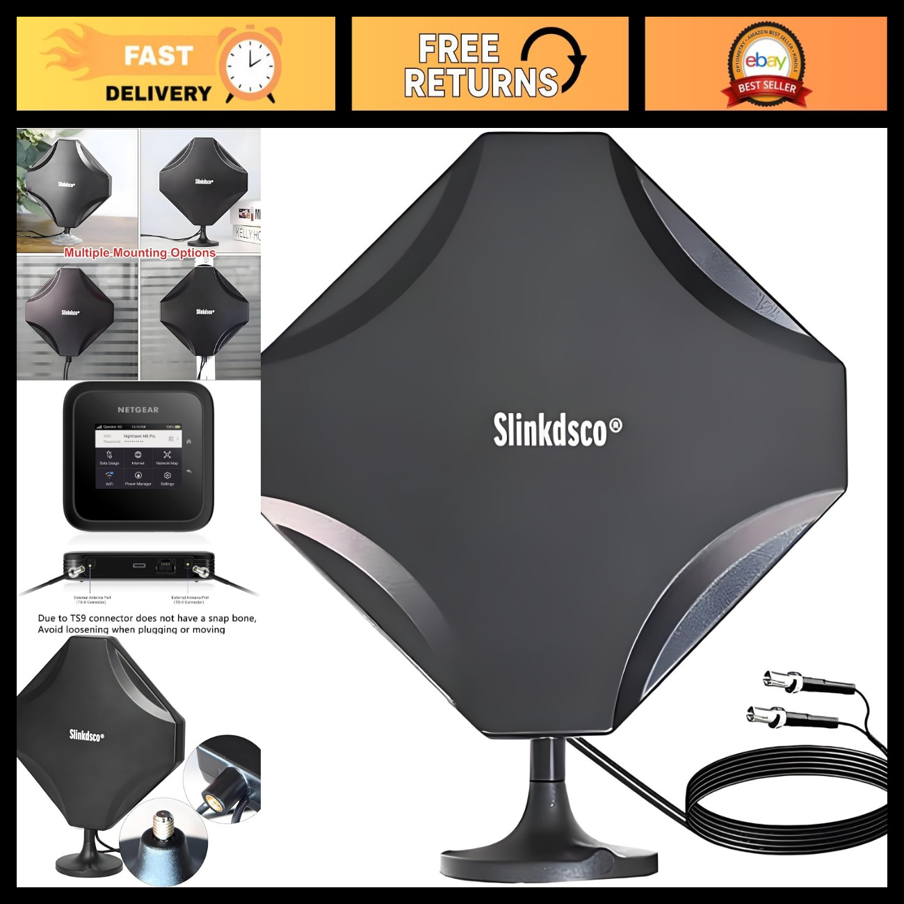 External 4G LTE 5G Dual TS9 Antenna for Hotspots & Routers, Boosts Home RV Inter