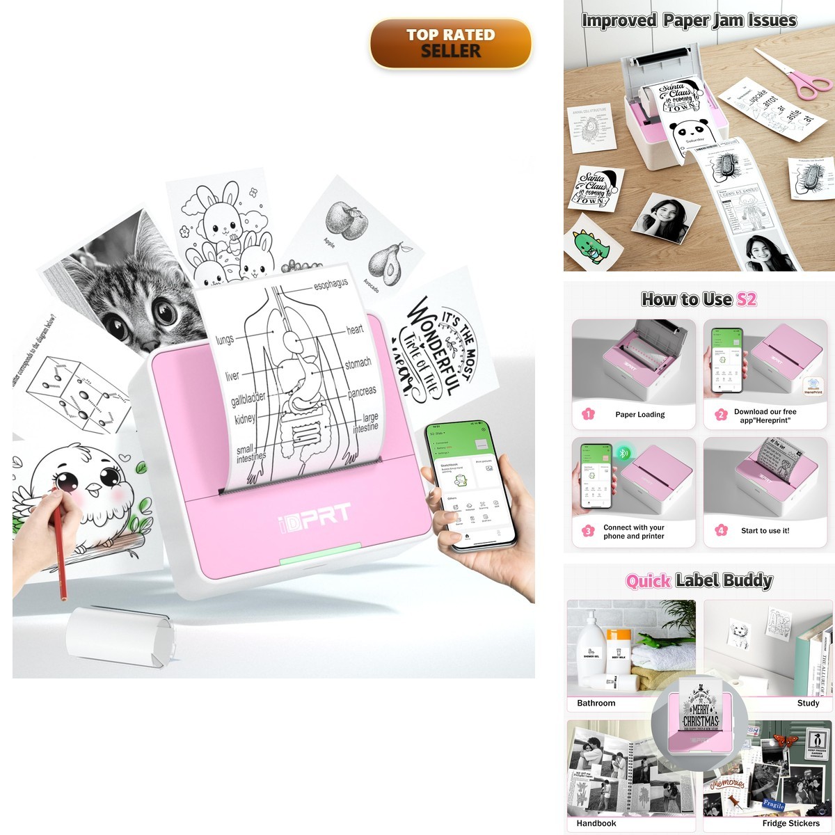 iDPRT S2 Mini Portable Sticker Printer with 1 Roll Sticker Paper