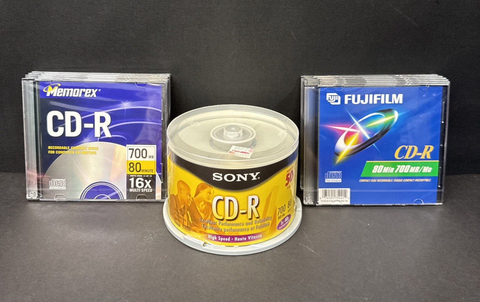 Blank CD-R Disc Lot Sony Fujifilm Memorex 700MB 80 Min Jewel Cases 61 Pcs