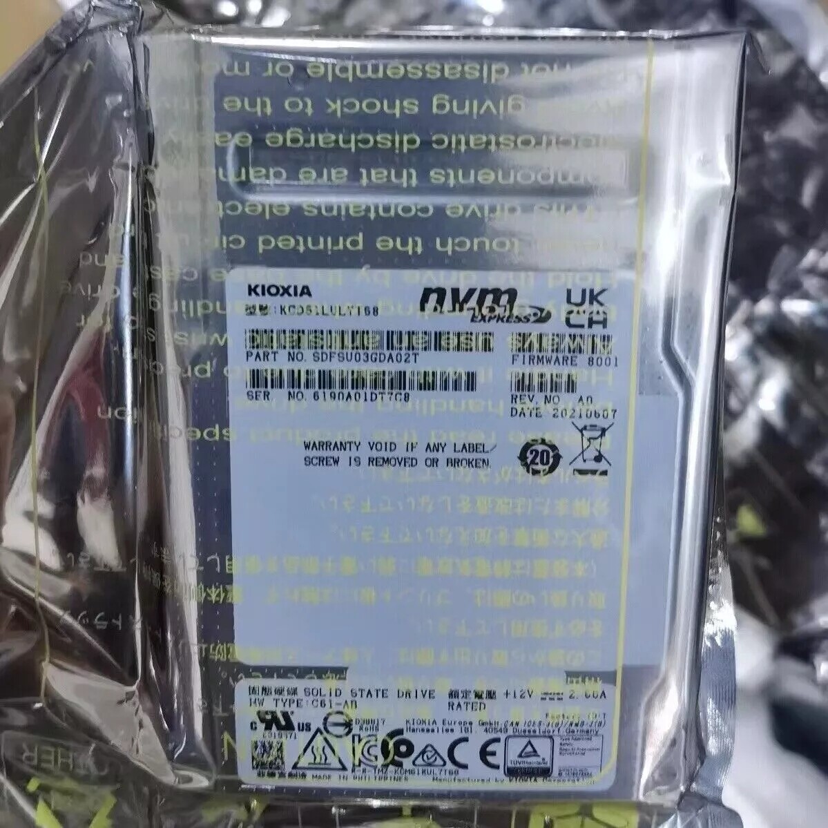 New KIOXIA CD6 7.68TB SSD 2.5" U.2 KCD61LUL7T68 NVME PCIe4.0X4 Solid State Drive