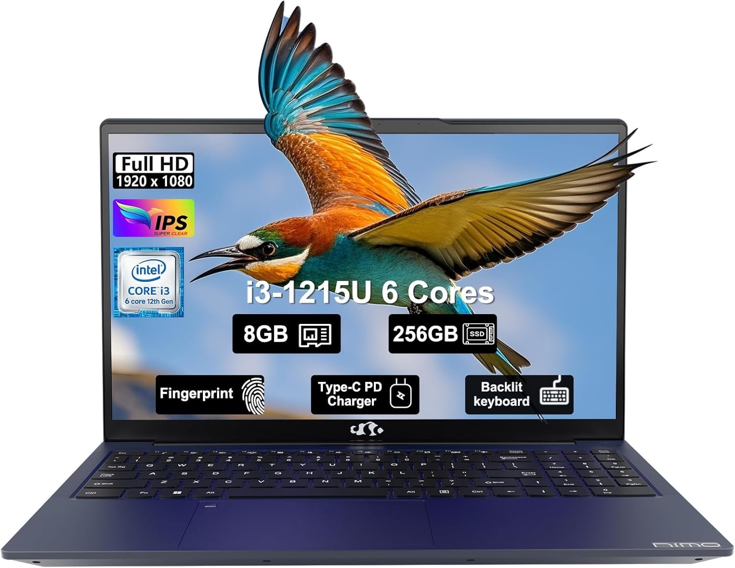 NIMO 15.6" FHD IPS Laptop Intel Core i3-1215U 8GB RAM 256GB SSD Backlit Keyboard