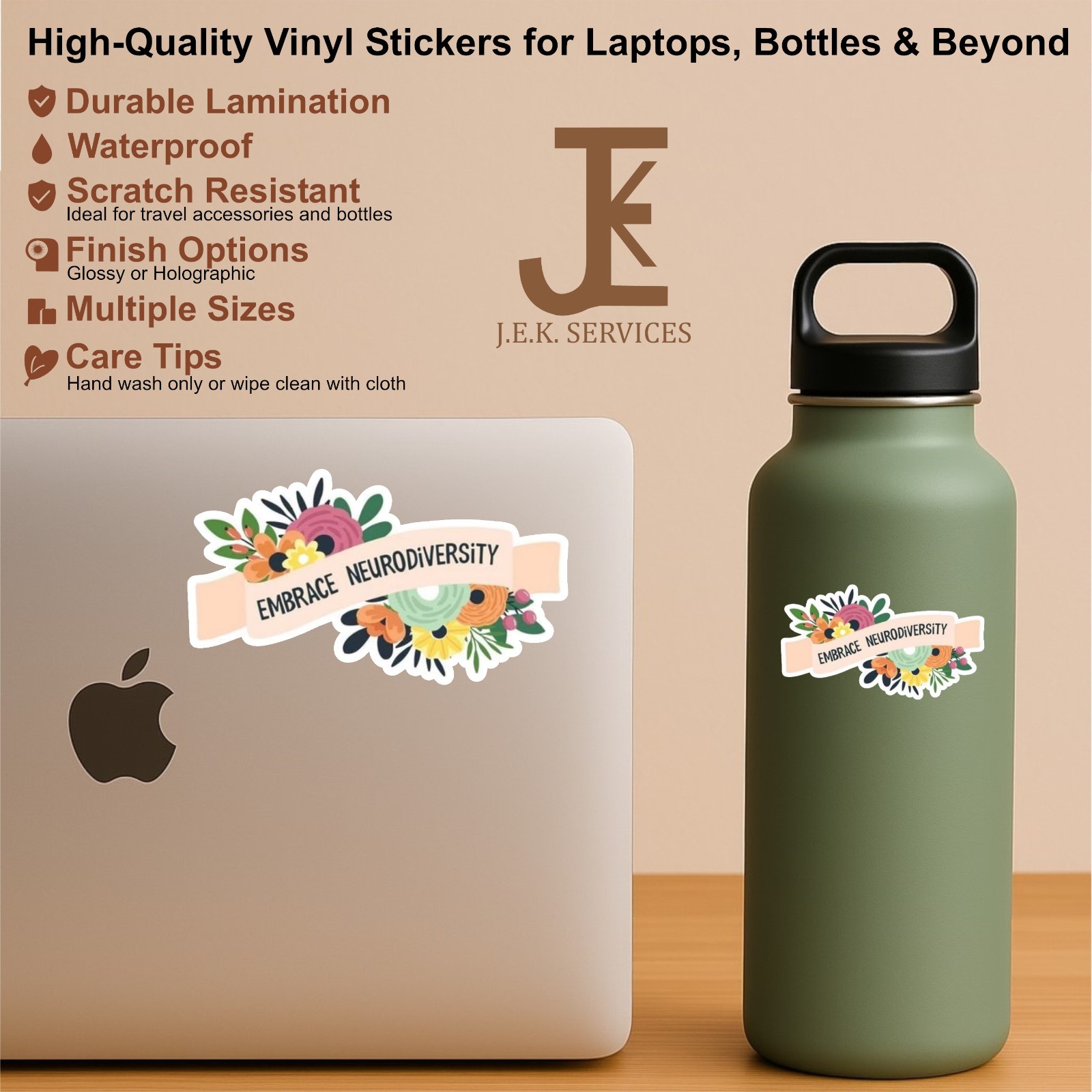Embrace Neurodiversity Waterproof Sticker Decal for Water Bottles & Laptops