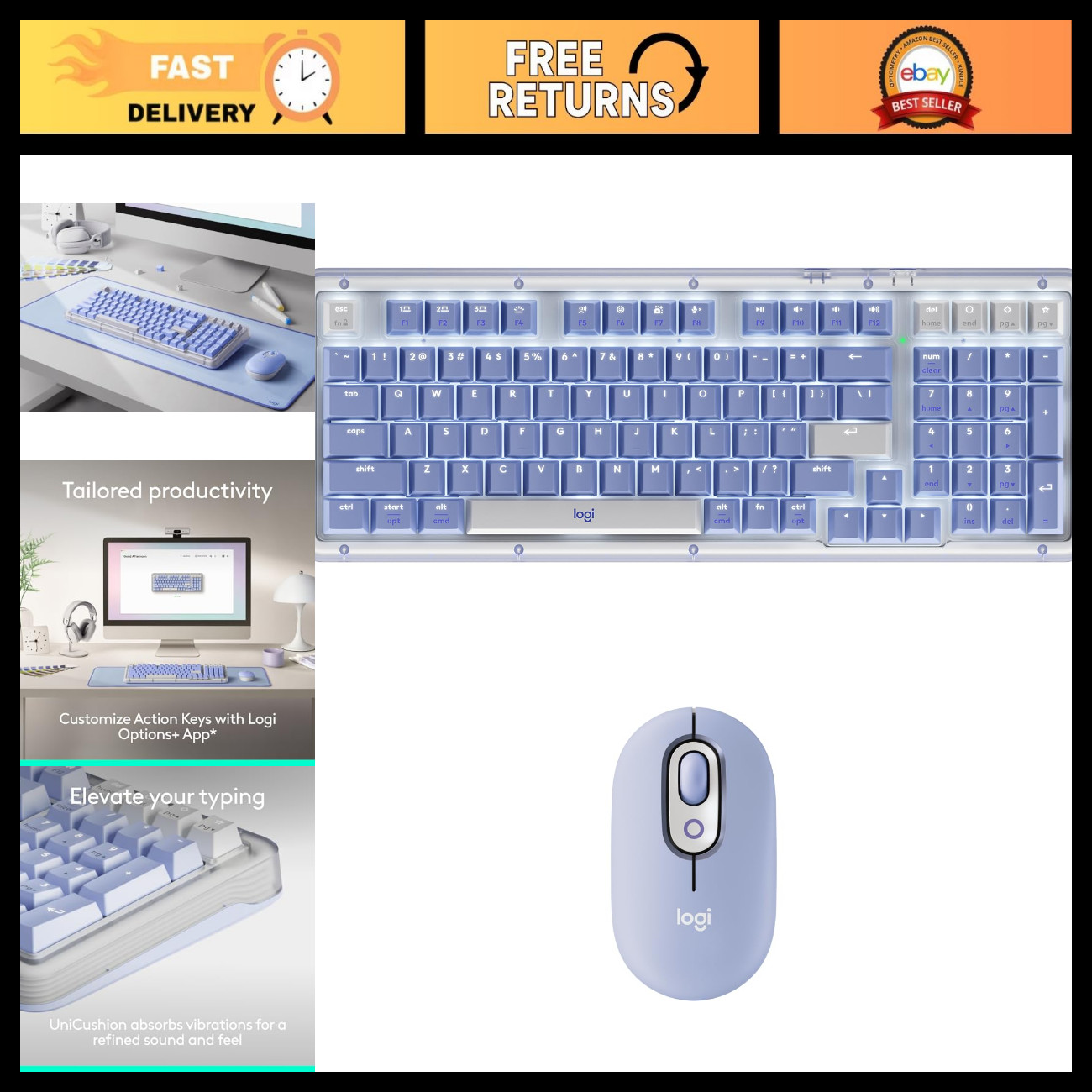 Wireless Bluetooth Mechanical Keyboard with Backlit Keys & POP Mouse - Compact,