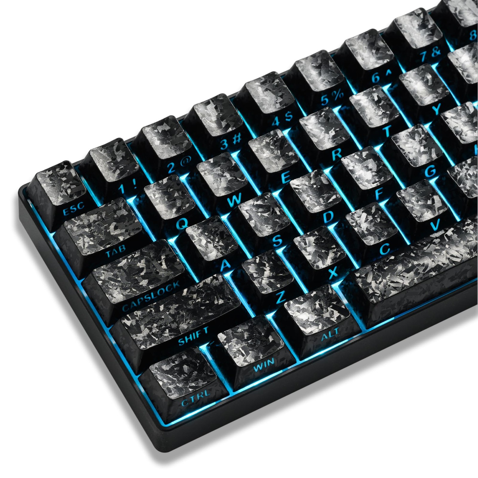XVX Black Shine Through Keyboard Keycaps, Forged Carbon Texture Cherry Profile K