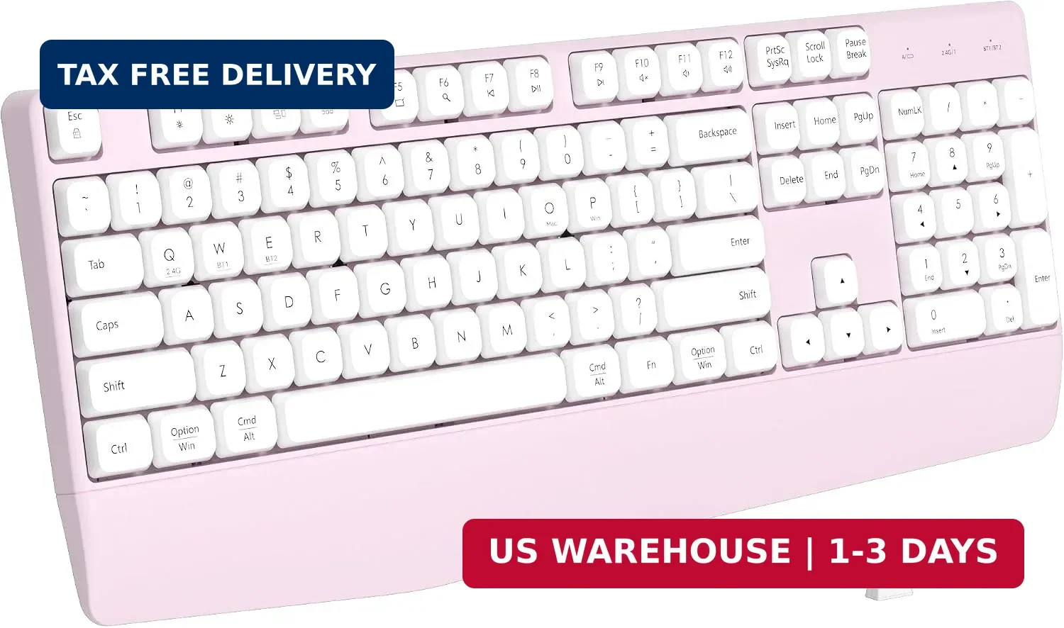 Ergonomic Wireless Bluetooth Keyboard with Wrist Rest(Pink)