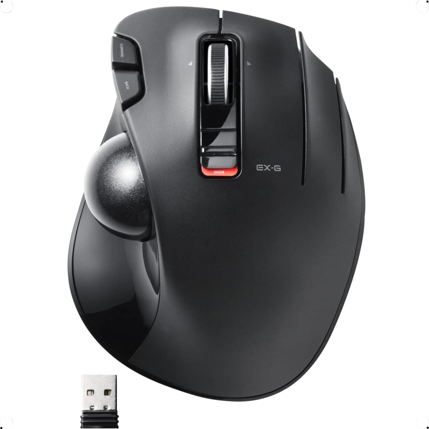 ELECOM EX-G Trackball Mouse, 2.4GHz USB Wireless, Ergonomic Design, Thumb Con...
