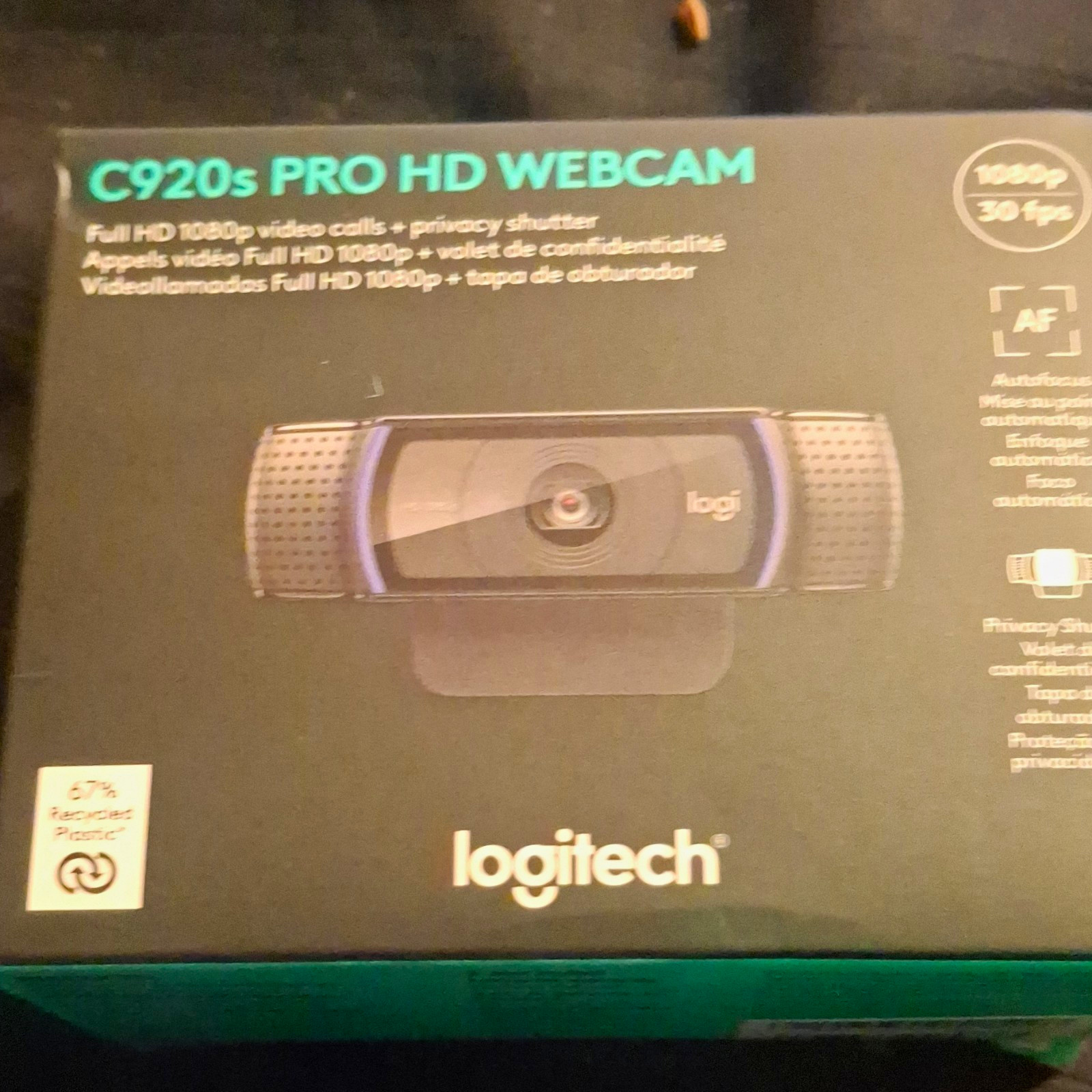 Logitech C920s Pro HD Webcam 1080p 30 fps Autofocus Privacy Shutter Black