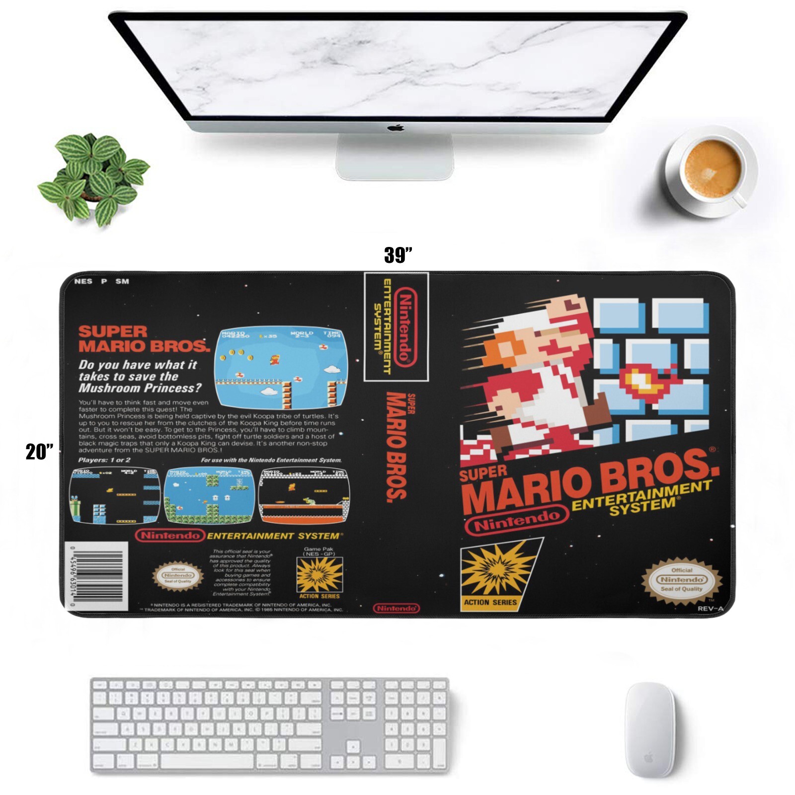 Retro Nintendo Super Mario Bros. NES Cover Game Desk Mat Mega Gaming Mousepad