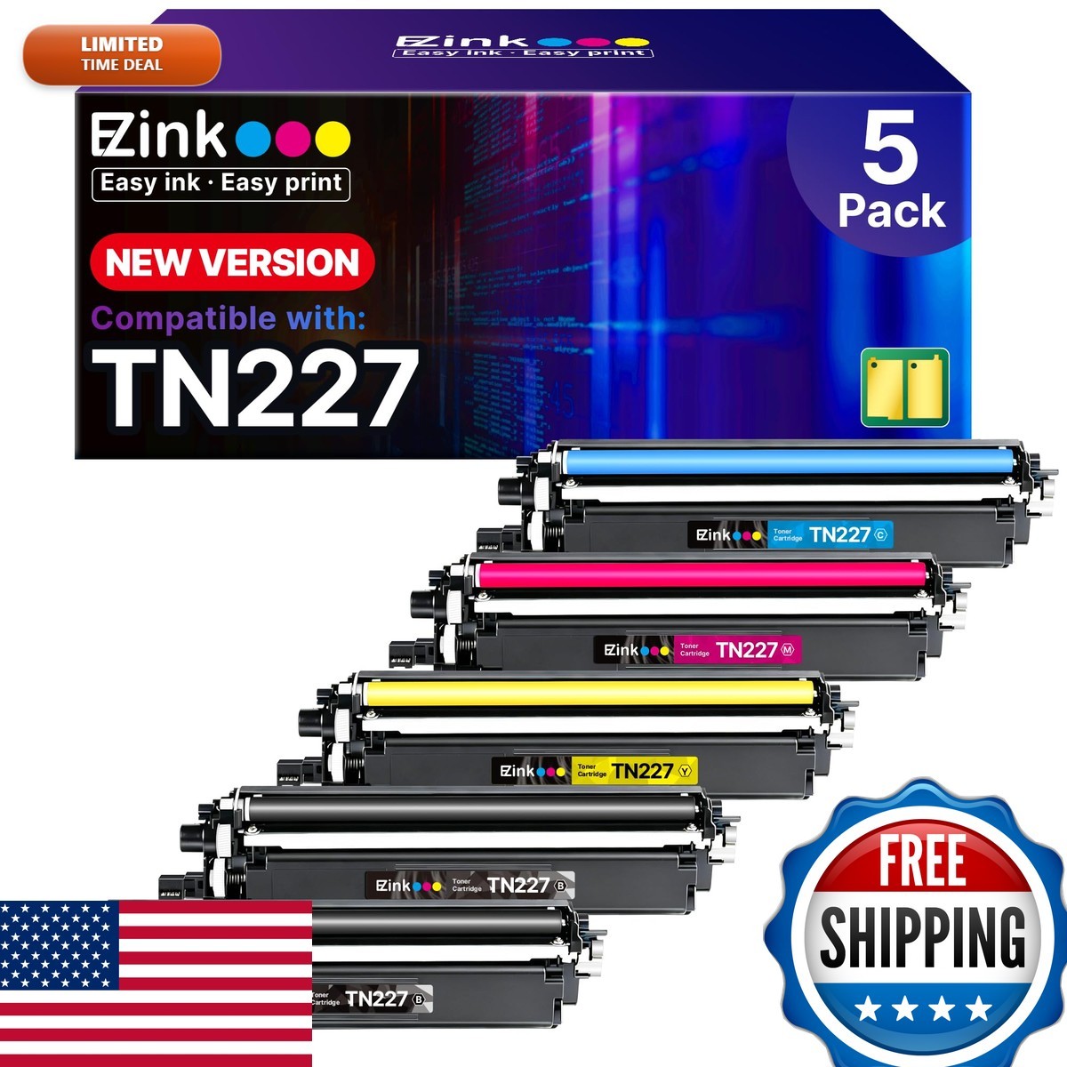 E-Z Ink TN227 High Yield Toner Cartridge 4-Pack BK/C/M/Y