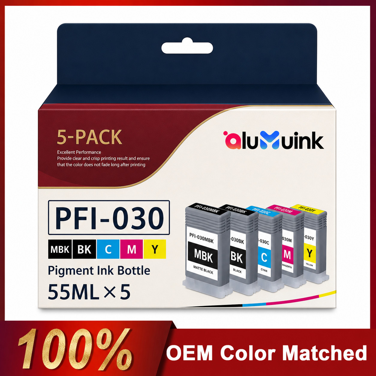 Compatible PFI-030 High-Yield Ink  Cartridge 55ml (5Pcs) for  TA-20 TA-30
