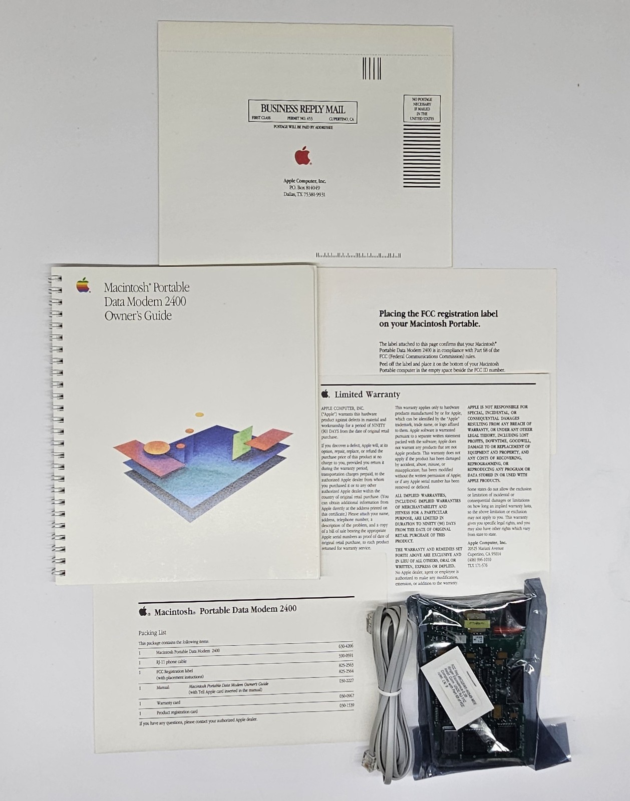 Apple Macintosh Portable Data Modem 2400 W/ Owner's Manual Warranty Reg Card