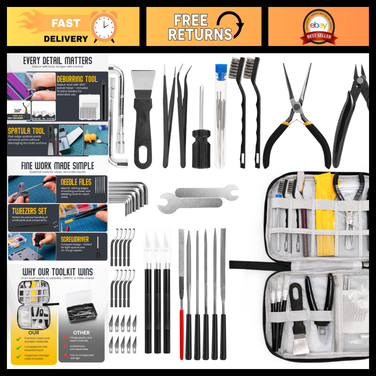 64 Pcs 3D Printing Tool Kit - Accessories, Nozzle Cleaning Needles, Scraper, Cut