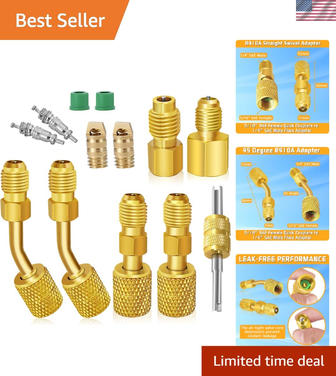Durable R410A Mini Split Adapter Set: 5/16'' & 1/4'' SAE for Efficient Service
