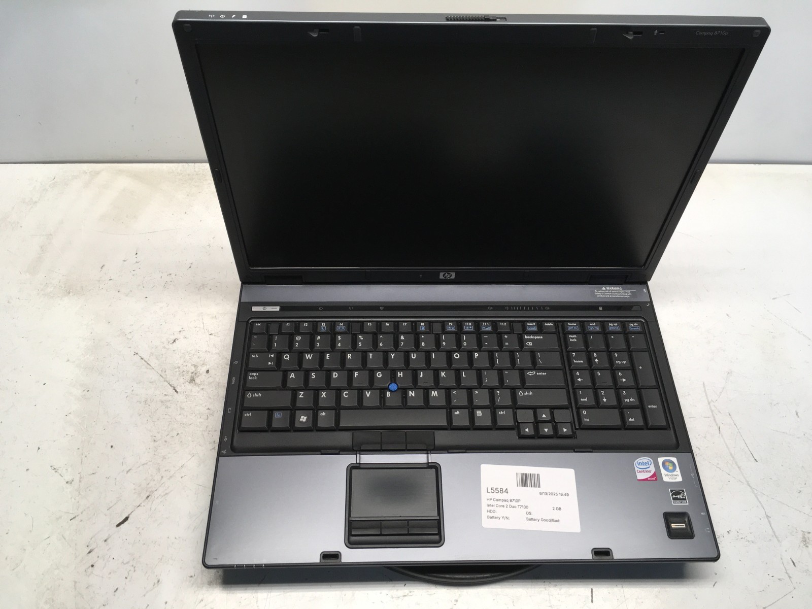 HP Compaq 8710P Intel Core 2 Duo T7100 1800MHz 2 GB NO HDD