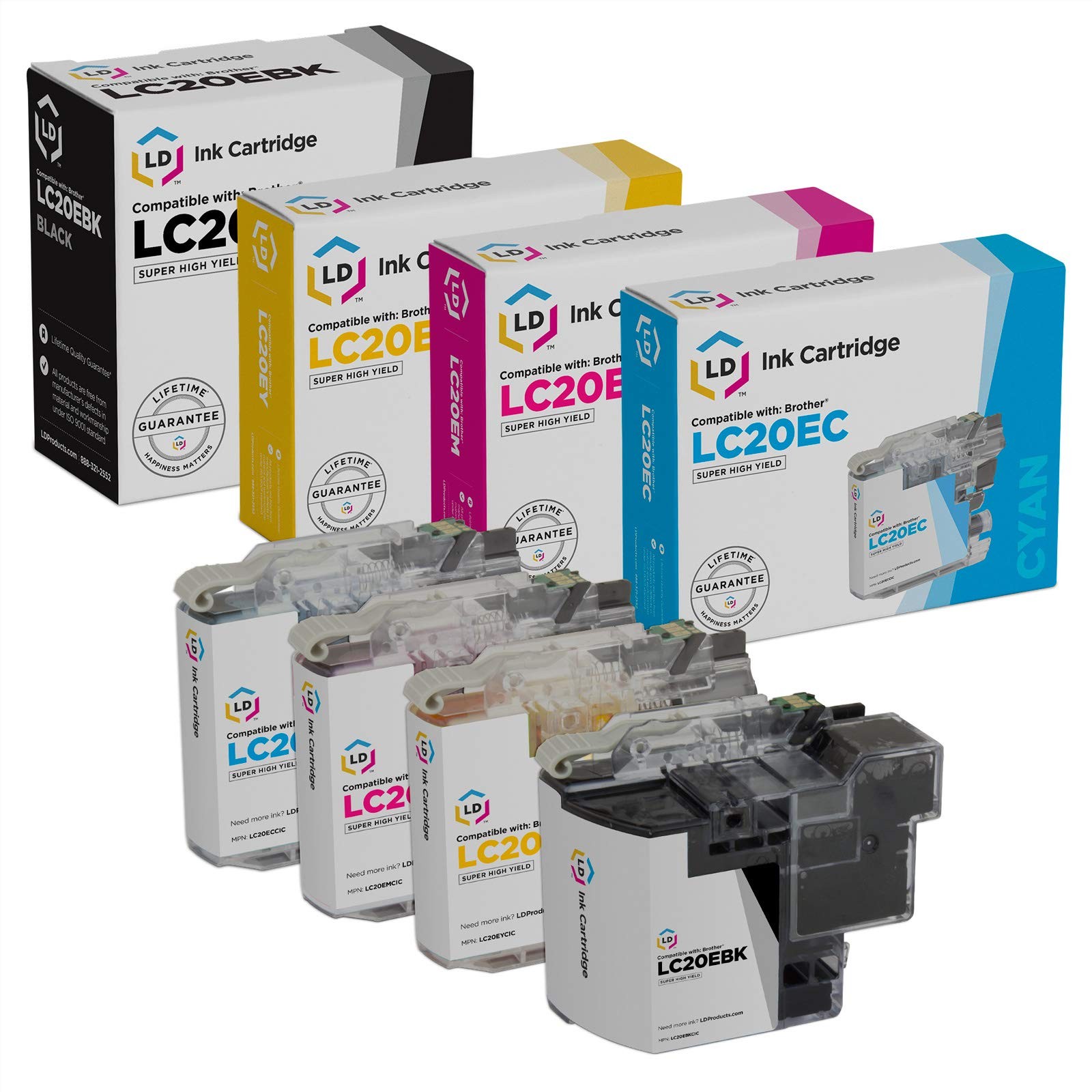 LD Comp Ink Cartridge for Brother LC20 4PK: 1 LC20EBK,1 LC20EC,1 LC20EM,1 LC20EY