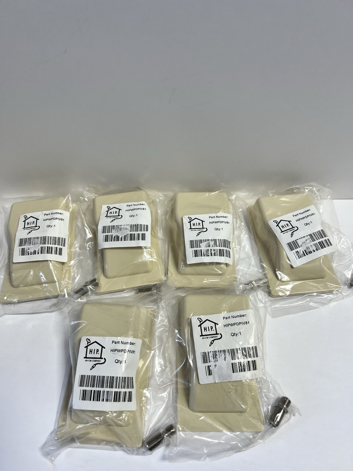 6x HIP Wall Plate Pass Through Cable Coax Low Voltage Plates Ivory NEW