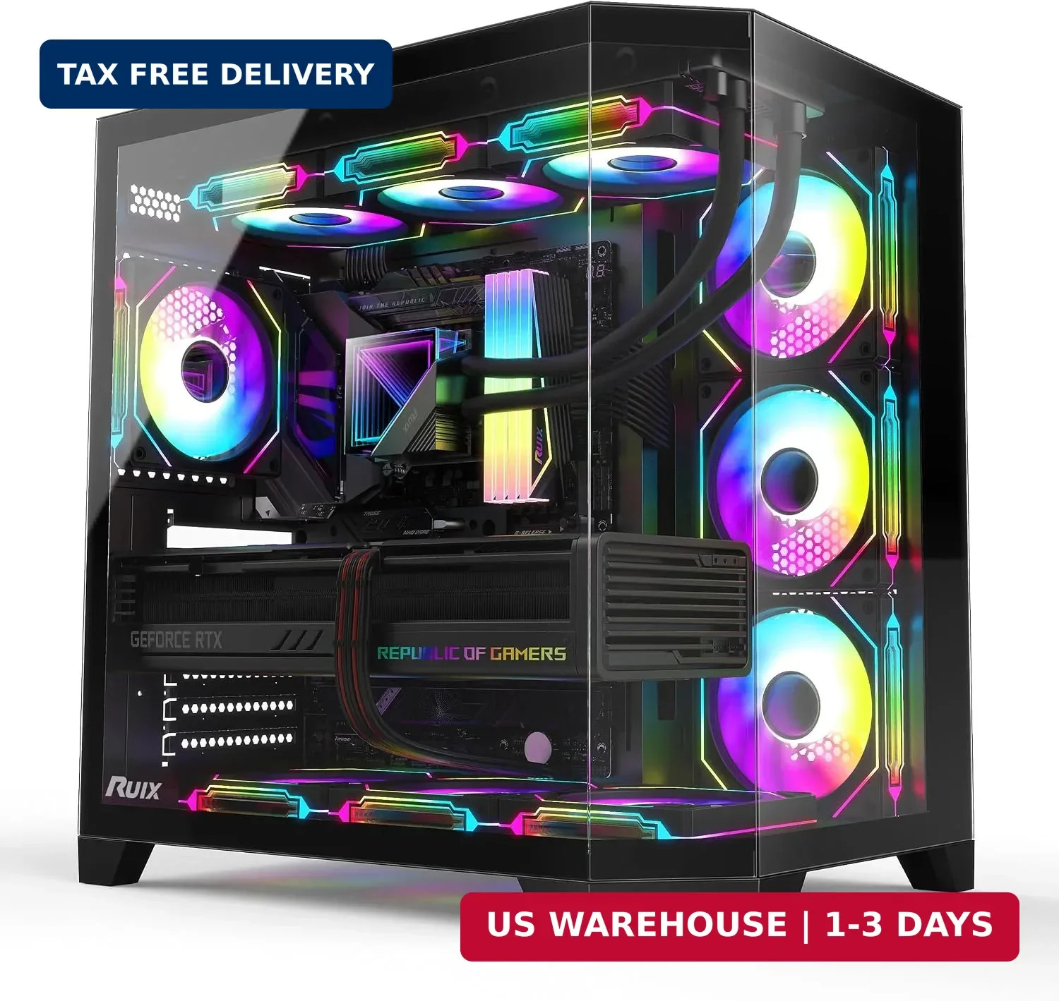 RUIX OV303 ATX Mid-Tower PC Case, Pre-Installed 4 x 120mm Prism ARGB PWM Fans, U
