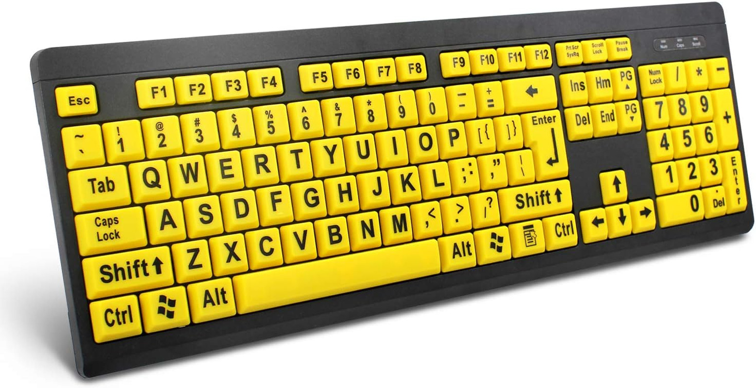 BOOGIIO Large Print Wired USB Computer Keyboard Yellow Black Low Vision
