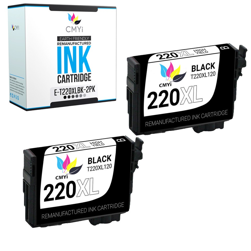 2-Pack CMYi Replacement 220XL Black Ink Cartridges Fits Epson Workforce WF2630
