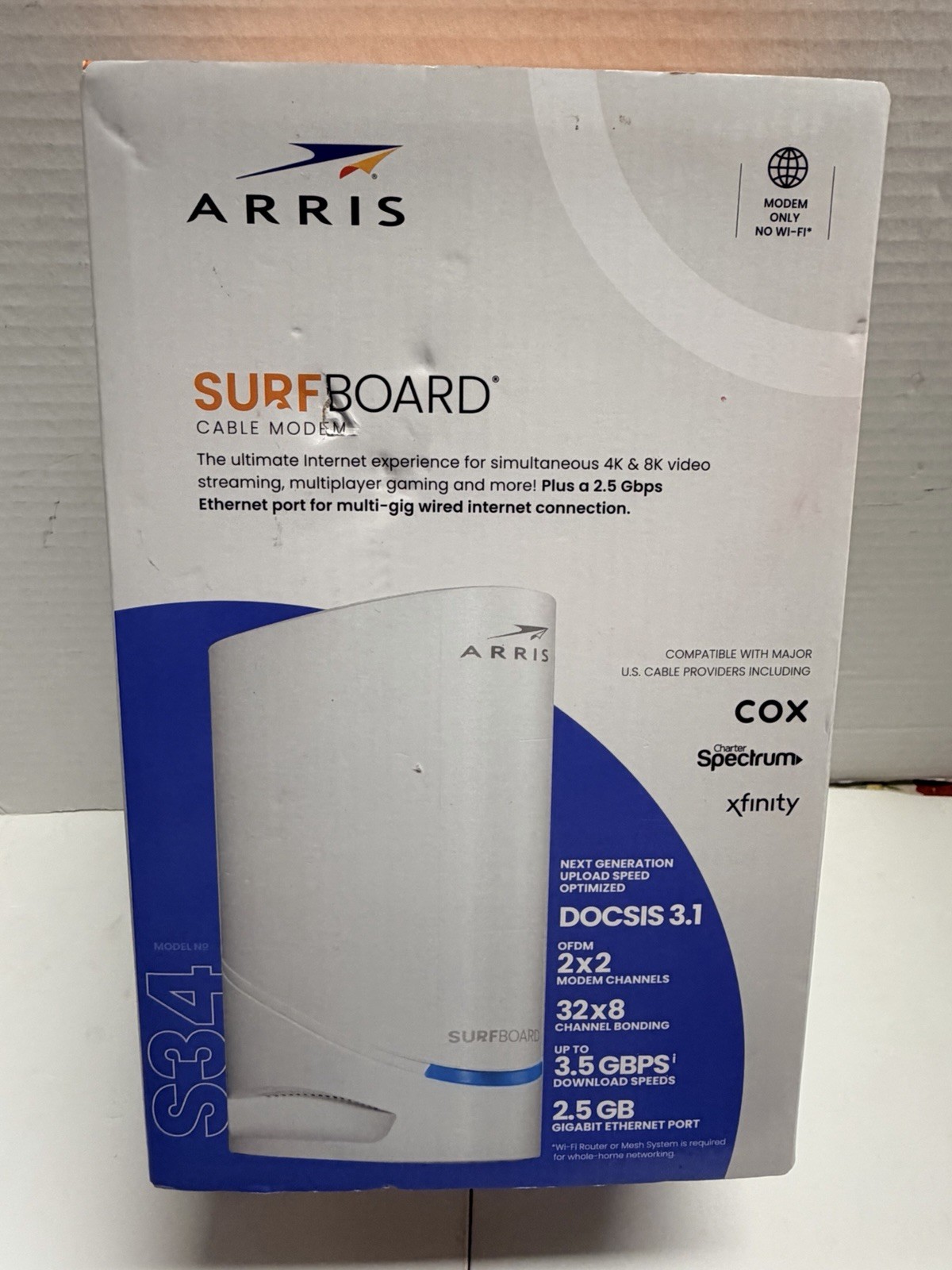 ARRIS SURFBOARD S34 DOCSIS 3.1 Multi-Gig Cable Modem, 2.5Gbps + 1Gbps Ethernet